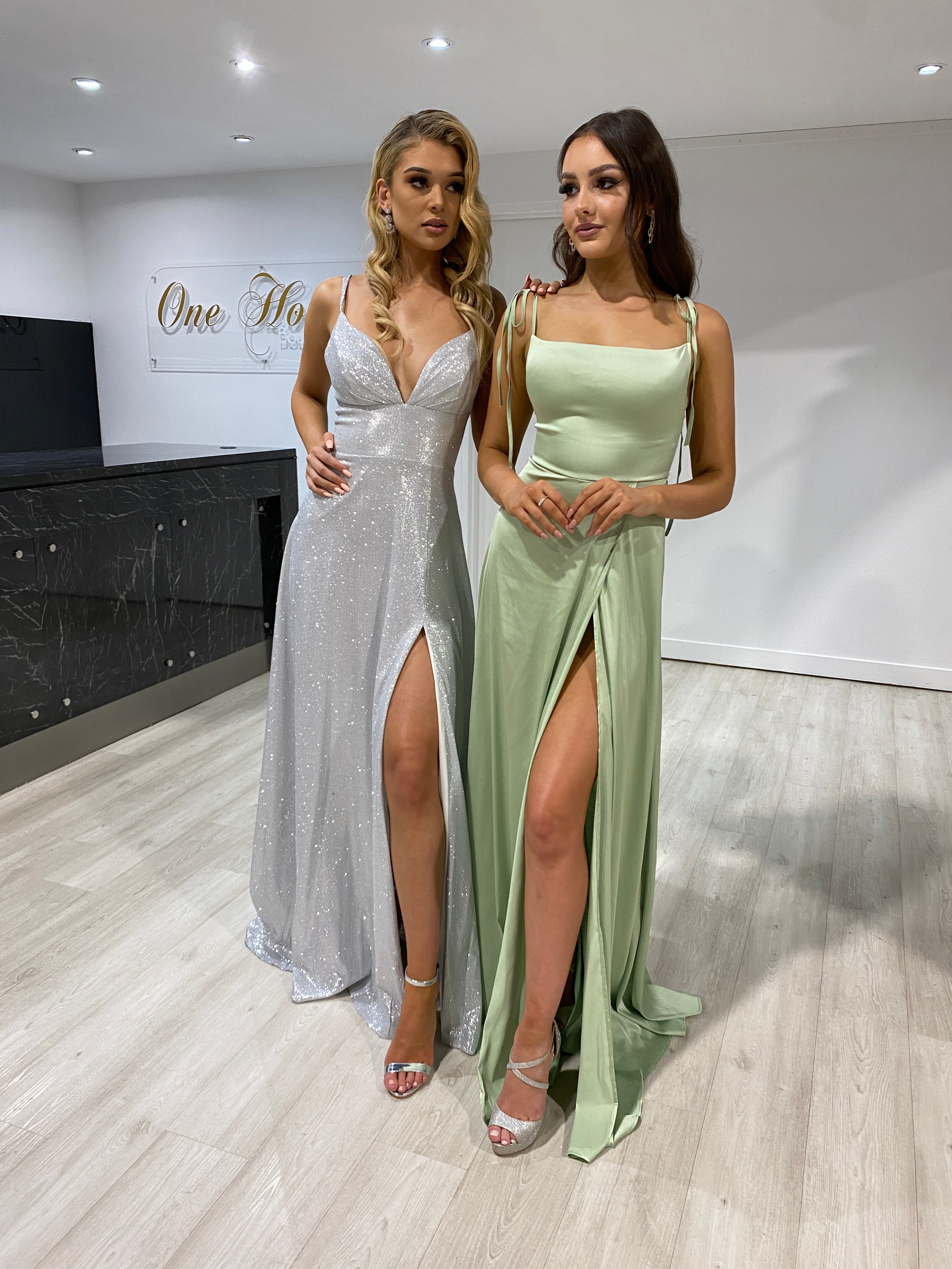 Honey Couture XENIA Sage Green Tie Up Formal Bridesmaid Dress