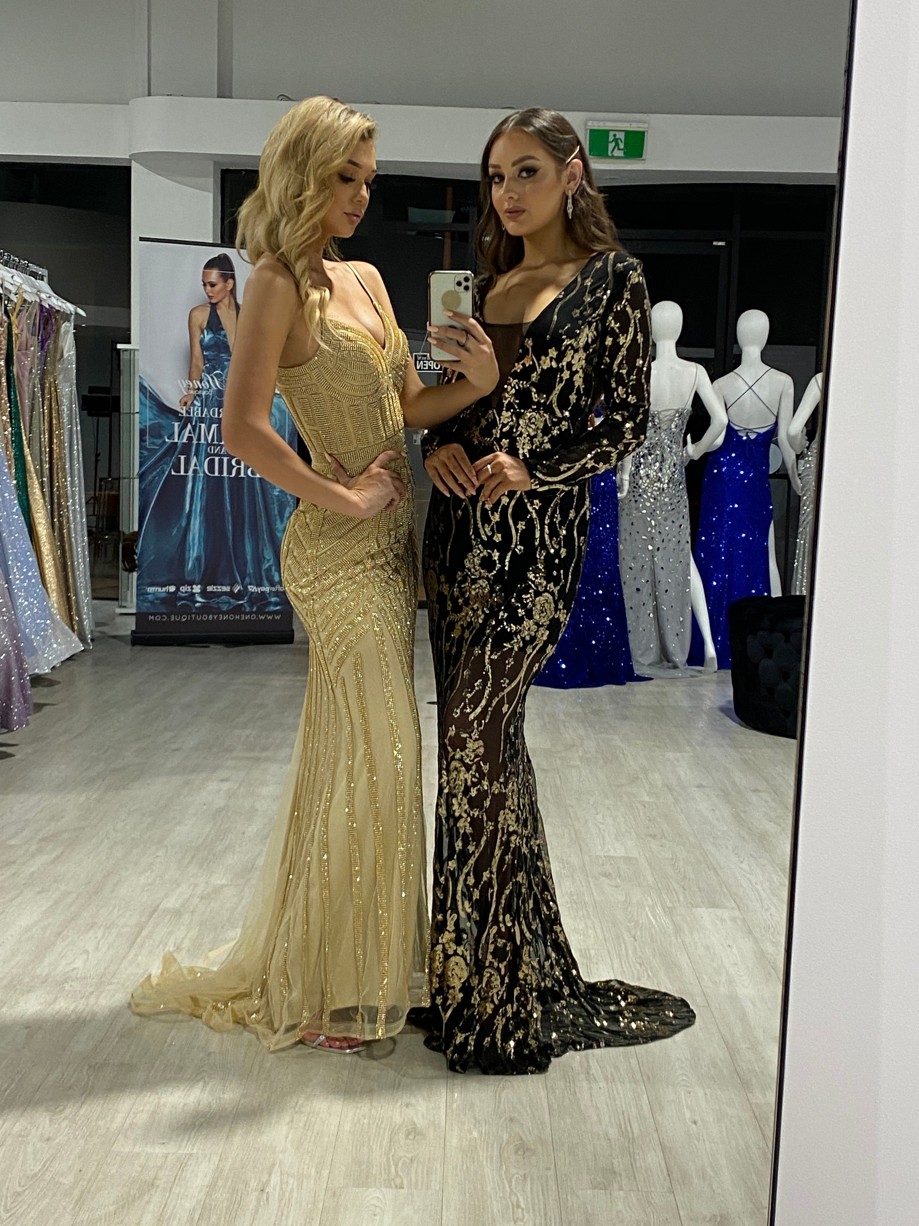 Honey Couture DIAMONDS Gold Sequin Mermaid Formal Gown Dress