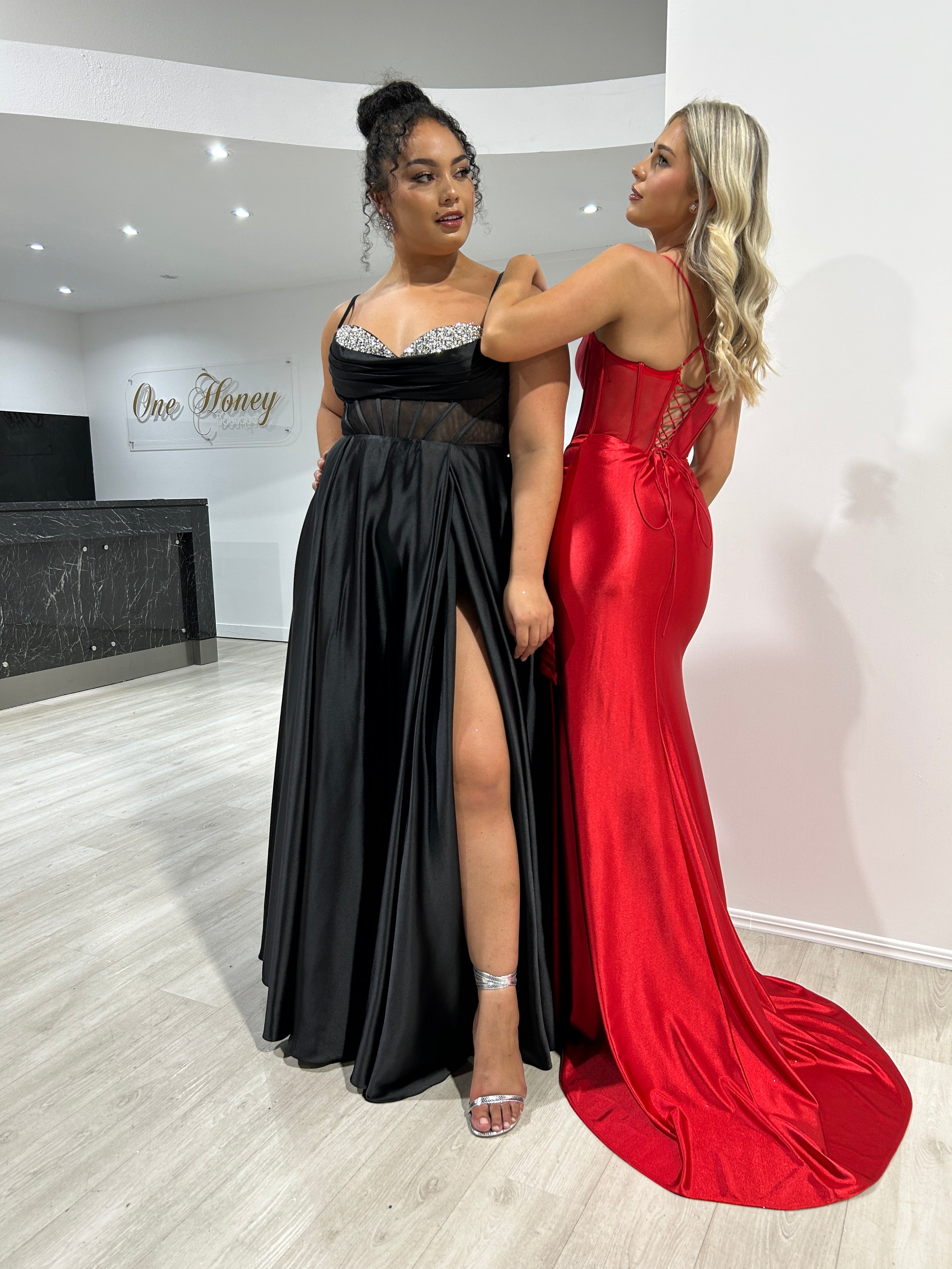 DELIA Silky Bustier Corset Mermaid Formal Gown Dress, satin fabric with lace-up back, perfect for prom or evening events, Brisbane to Gold Coast