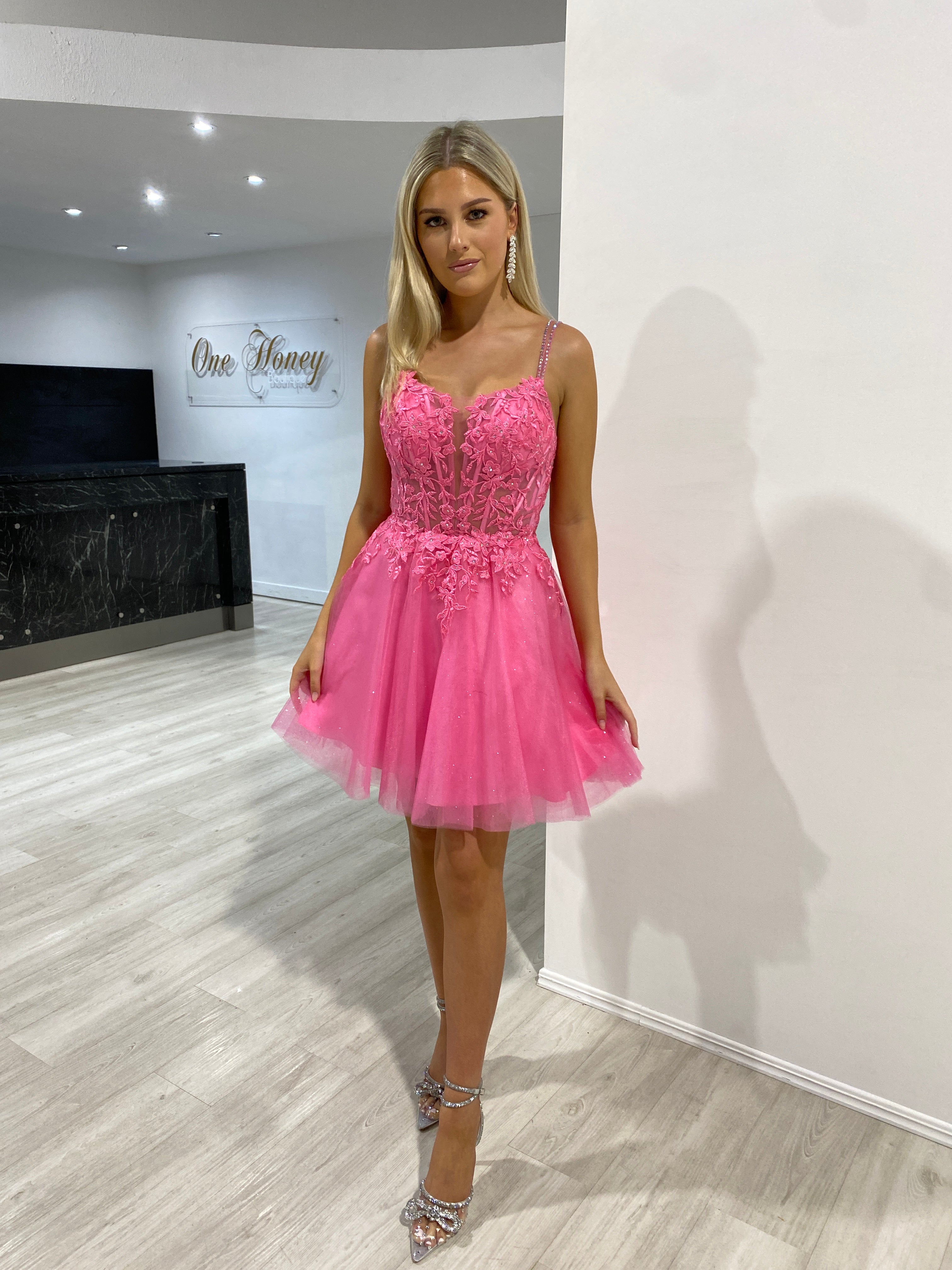 CHERRY Diamanté Beaded Strap Tulle Party Dress with luxurious tulle skirt and delicate beaded bodice. Brisbane to Gold Coast, Australia.