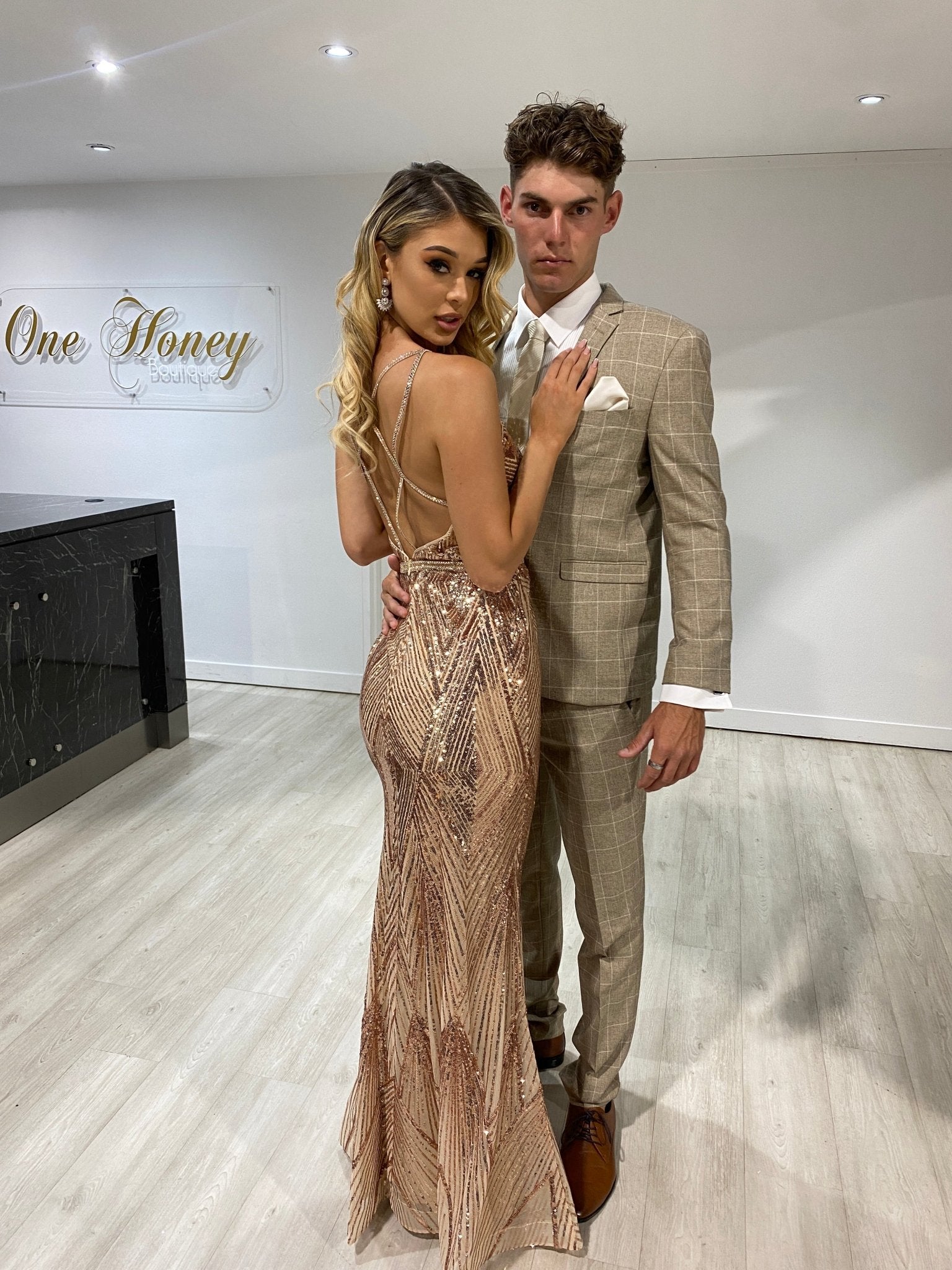 Honey Couture FAYE Gold Sequin Diamante Dress in Australia | One Honey Boutique