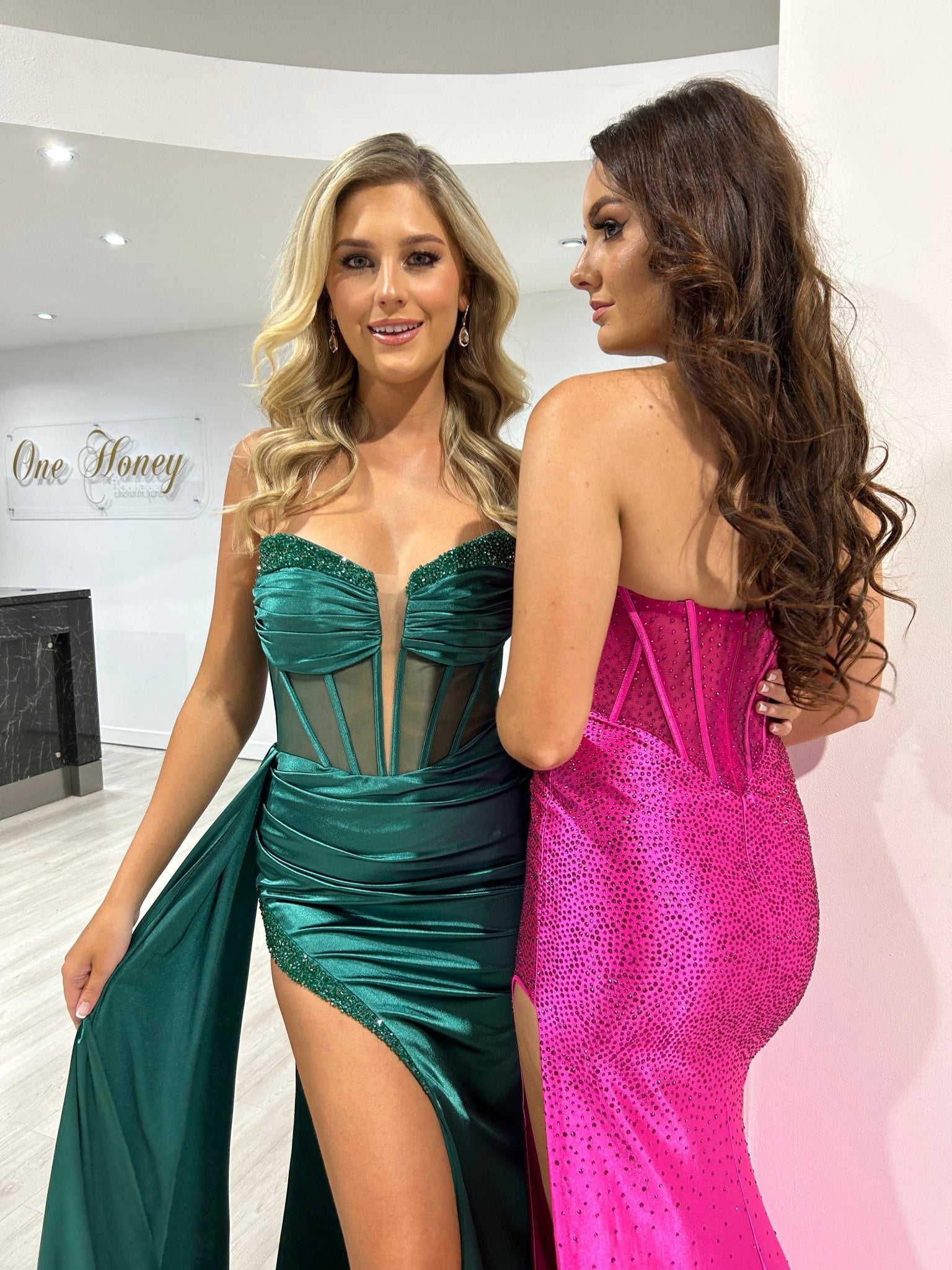 FINA Strapless Satin Diamanté Detail Corset Bustier Formal Dress in Australia | One Honey Boutique