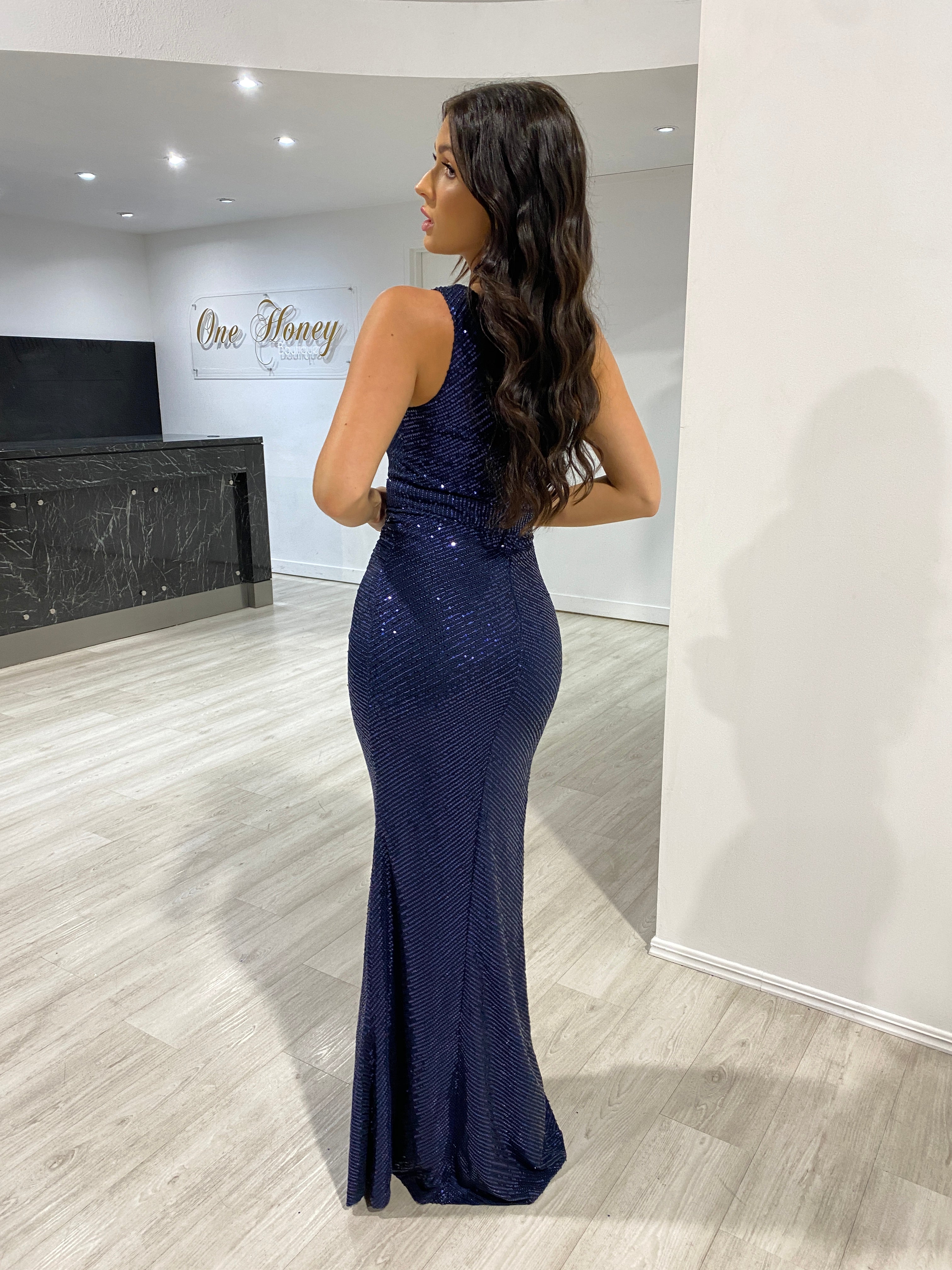Honey Couture ALEXA One Shoulder Cut Out Formal Dress