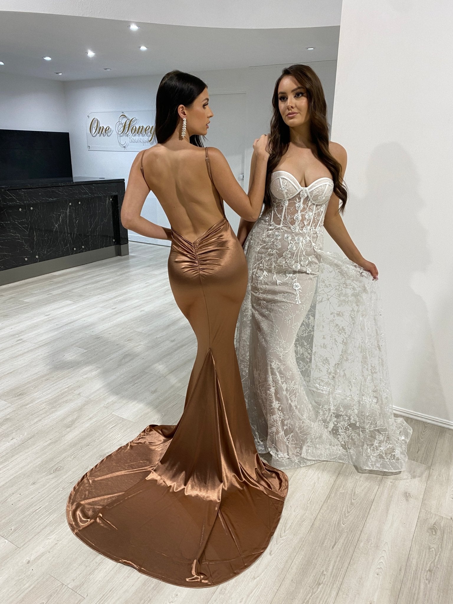 Honey Couture ASTRA Off White Strapless Corset Bridal Overskirt Formal Dress in Australia | One Honey Boutique