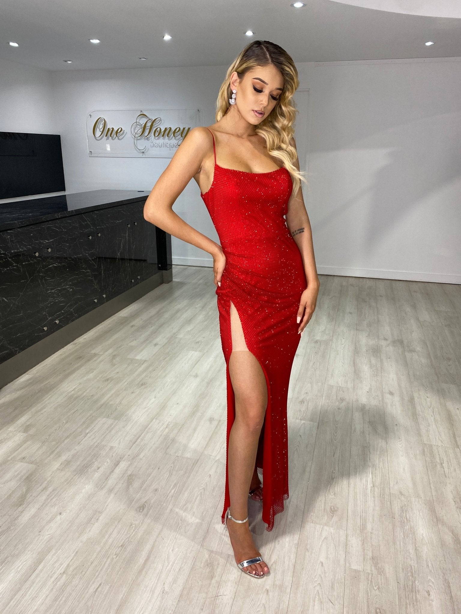 red dress melbourne Rachel Gilmore Stuns in Bold Red Dress at Melbourne Event