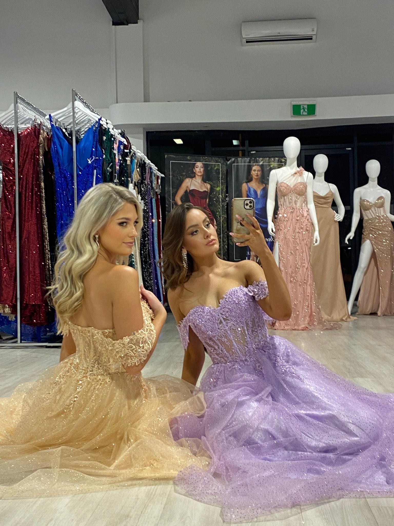 PHOEBE Off the Shoulder Bustier Lace Applique Tulle Formal Dress in Australia | One Honey Boutique