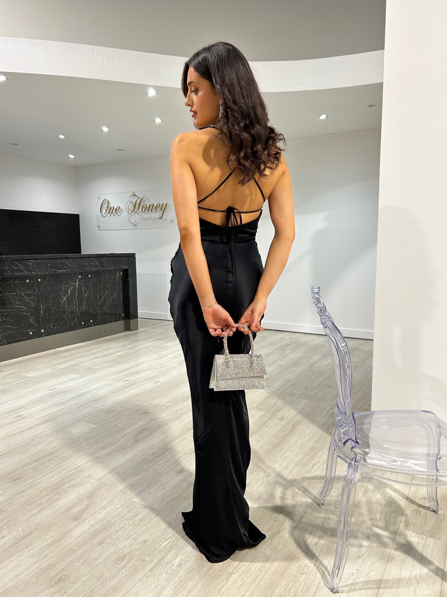 TIARN Satin Low Back Midi Semi Formal Dress in Australia | One Honey Boutique