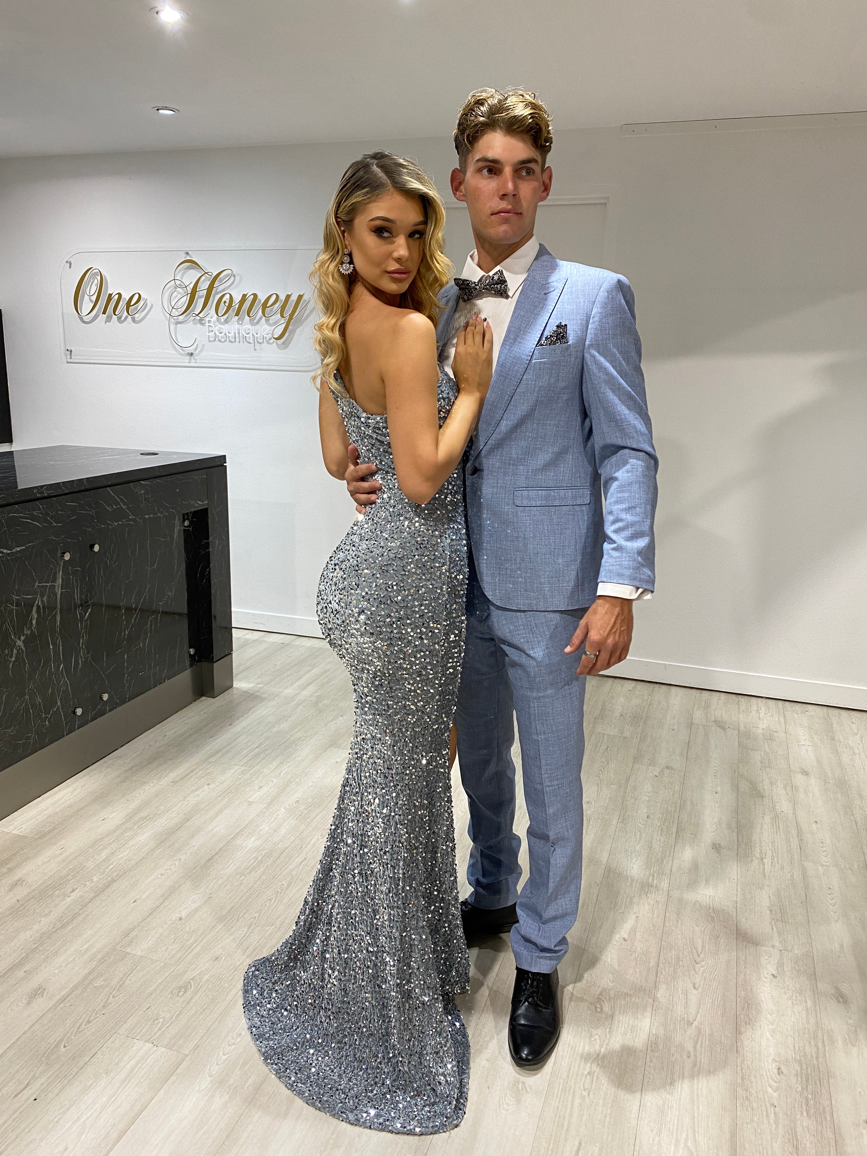 Honey Couture ADRIANNA Sequin One Shoulder Mermaid Formal Dress
