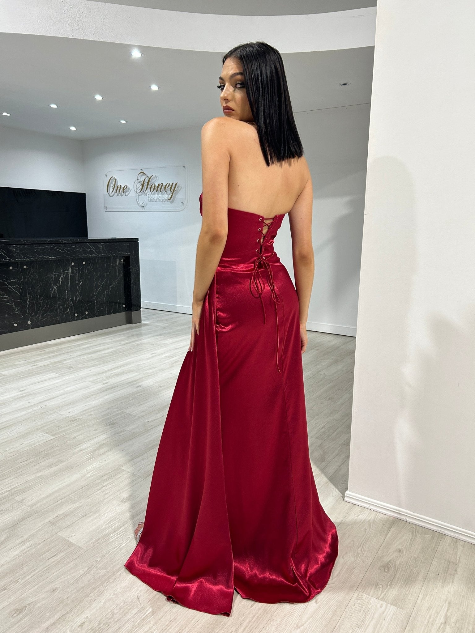 ELVIRA Strapless Silky Embellished Corset Mermaid Formal Dress in Australia | One Honey Boutique