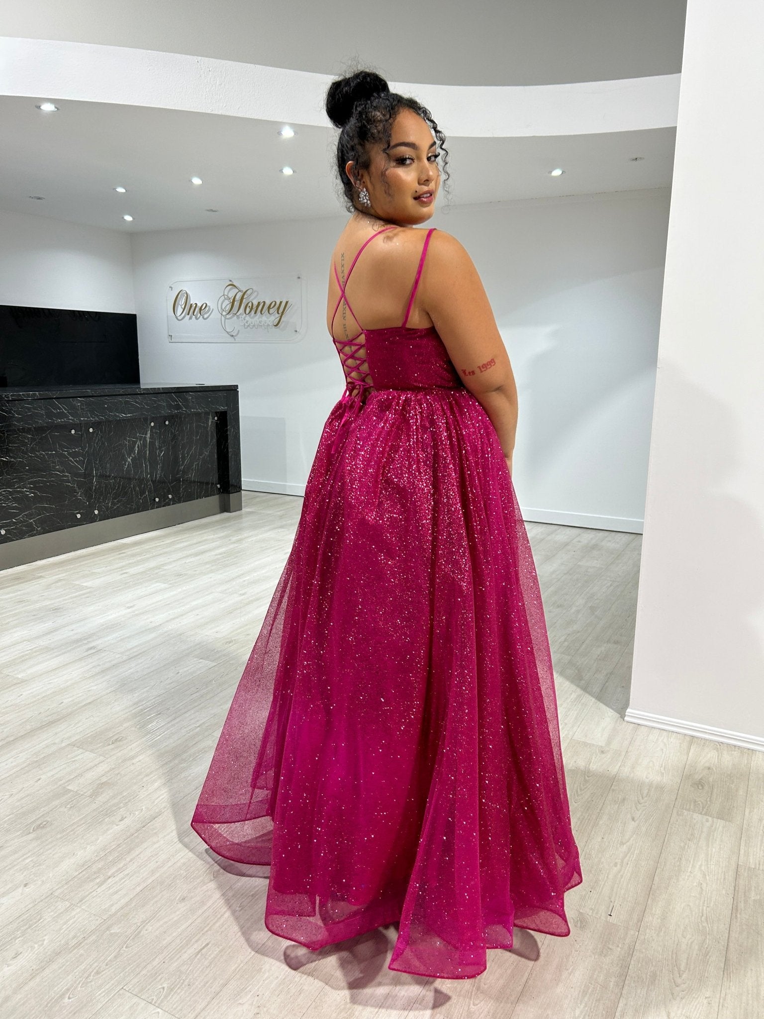 CARMERON Glitter Ball Gown Corset Lace Up Formal Dress in Australia | One Honey Boutique