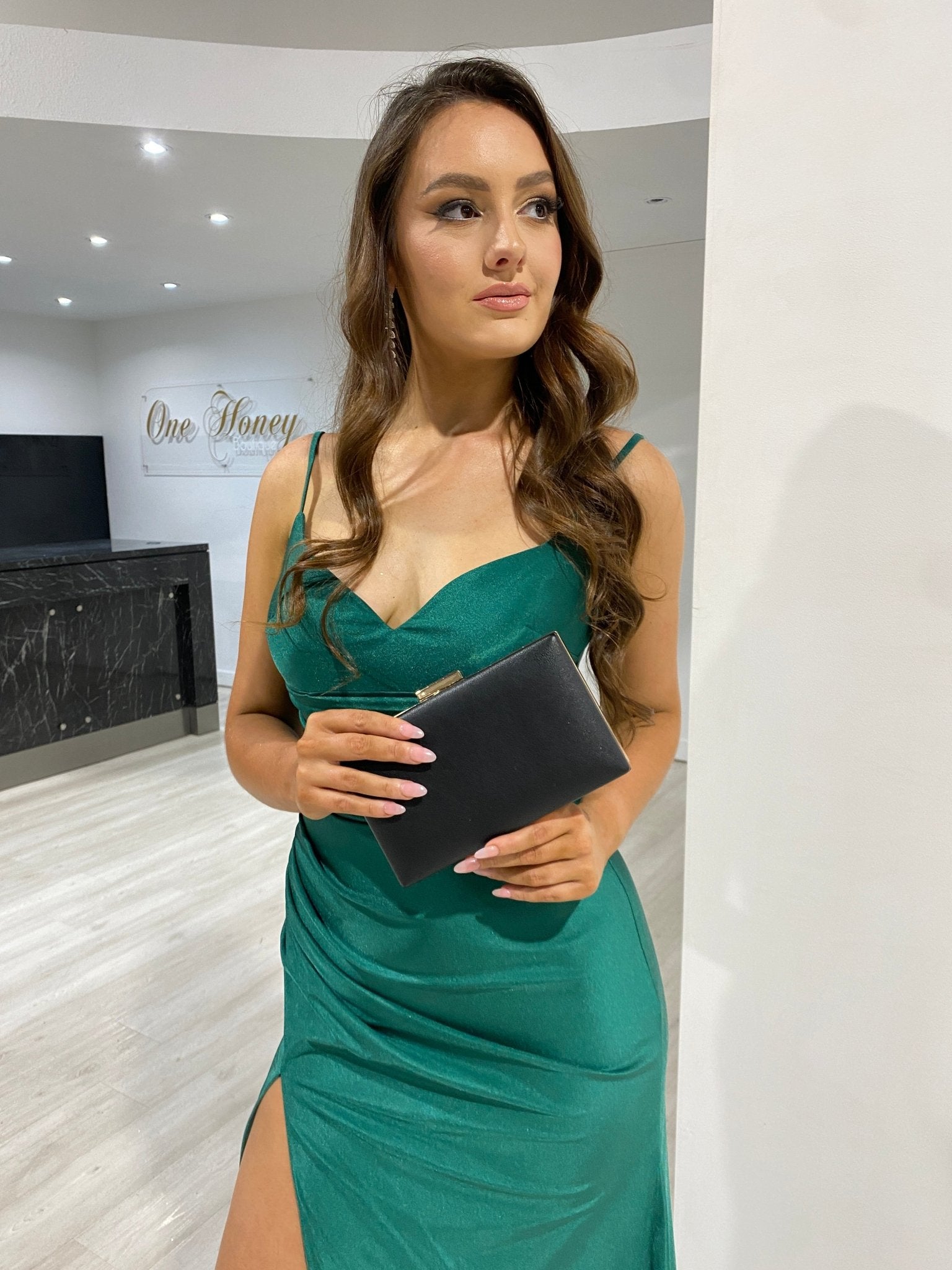 Honey Couture TORI Box Clutch with Rose Gold Metallic Trim in Australia | One Honey Boutique