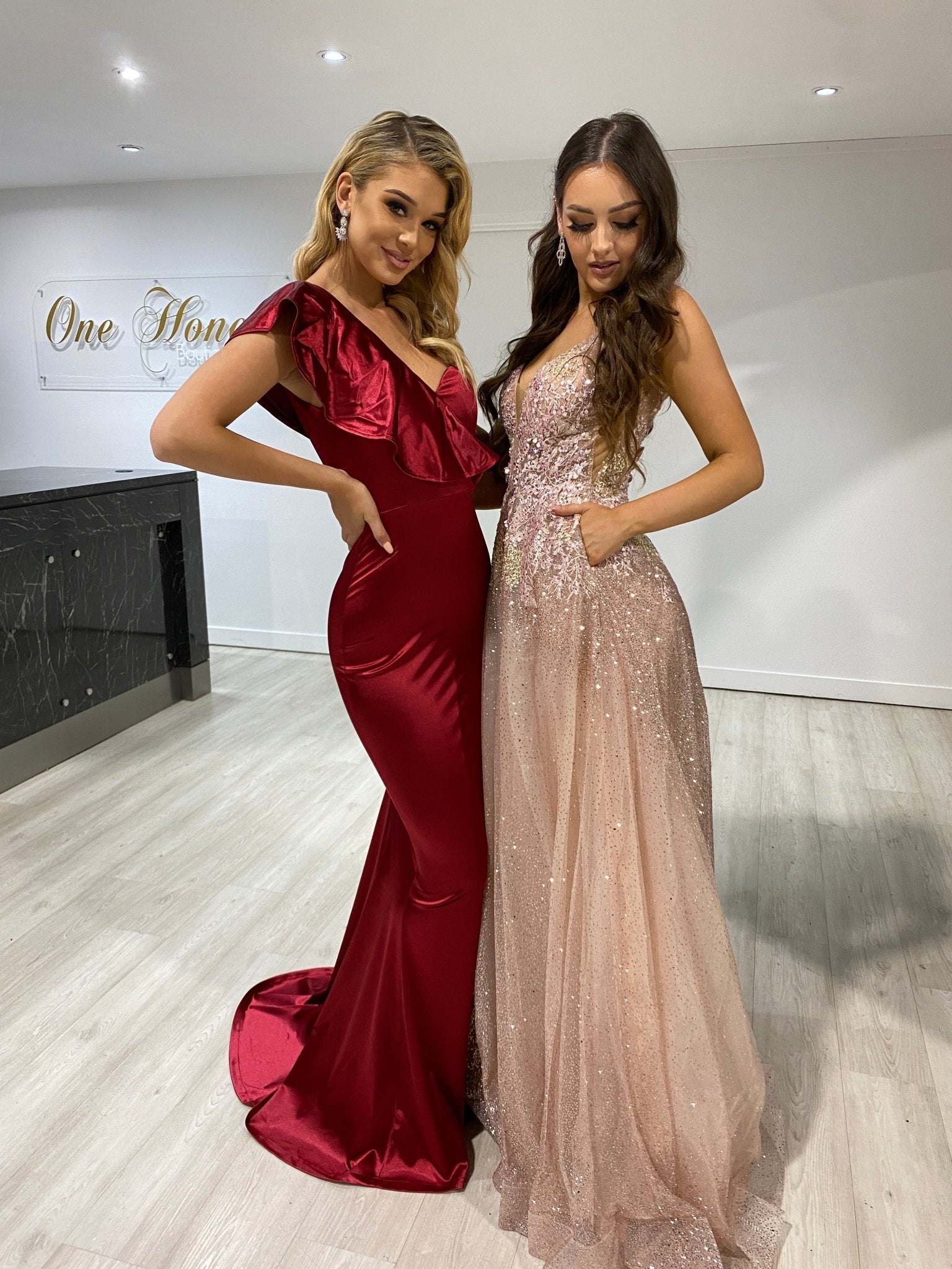 Honey Couture ALEXIS Burgundy Silky Frilly One Shoulder Mermaid Formal Dress in Australia | One Honey Boutique