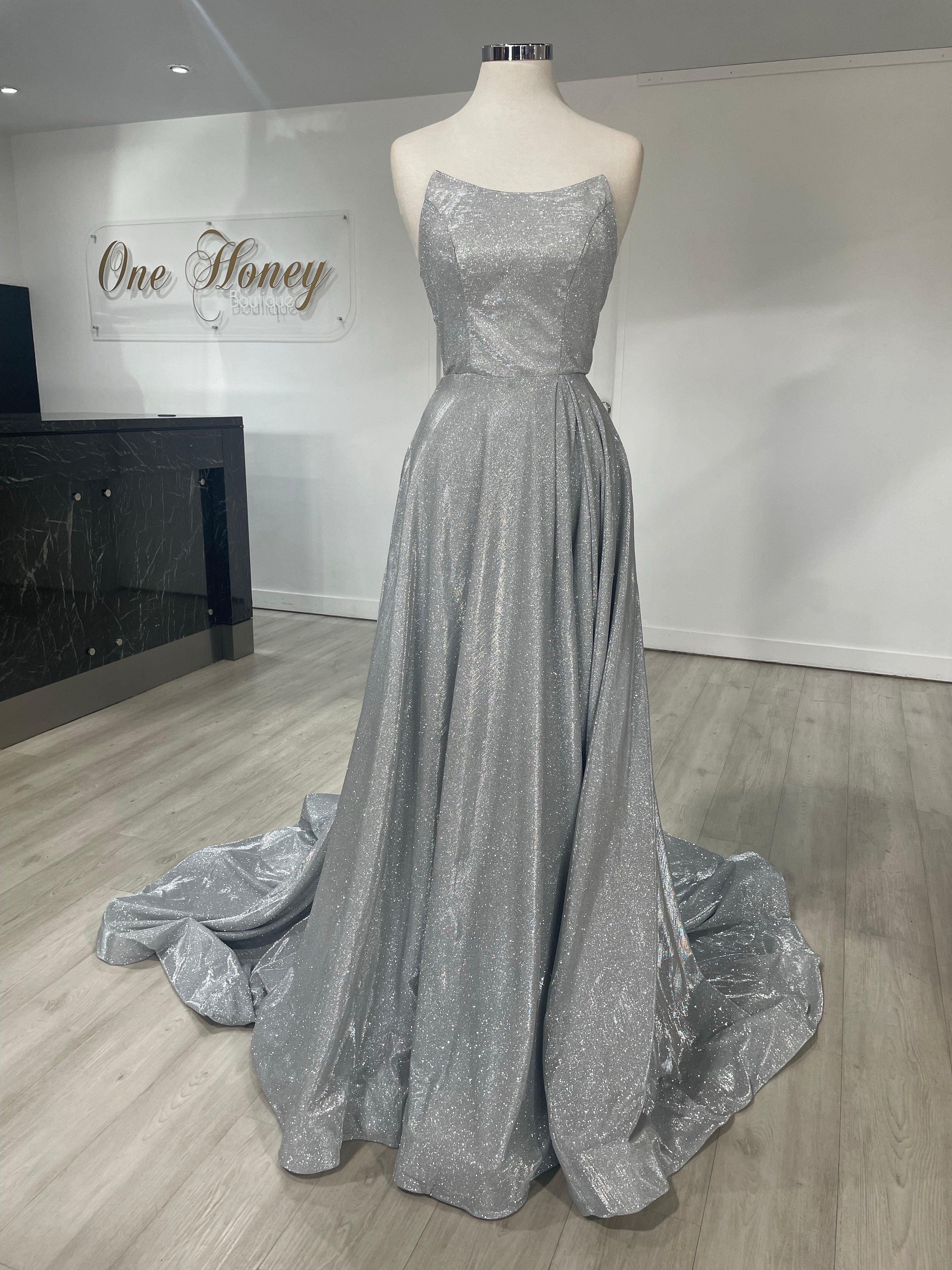 Honey Couture PAM glitter strapless bustier corset evening gown, lace-up back, Australian designer prom dress, formal wear.