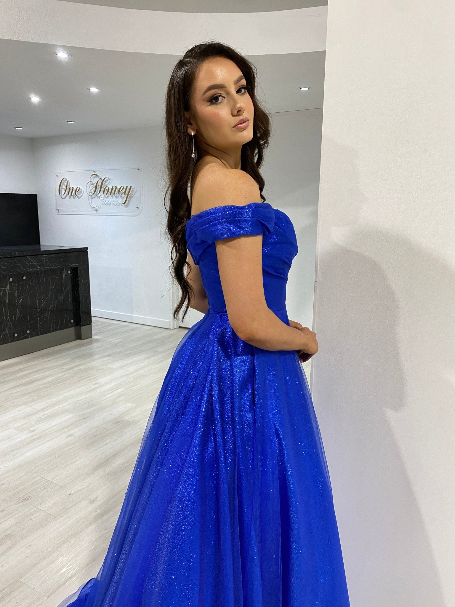 ARIANA Shimmer Off Shoulder Ballgown Formal Dress in Australia | One Honey Boutique