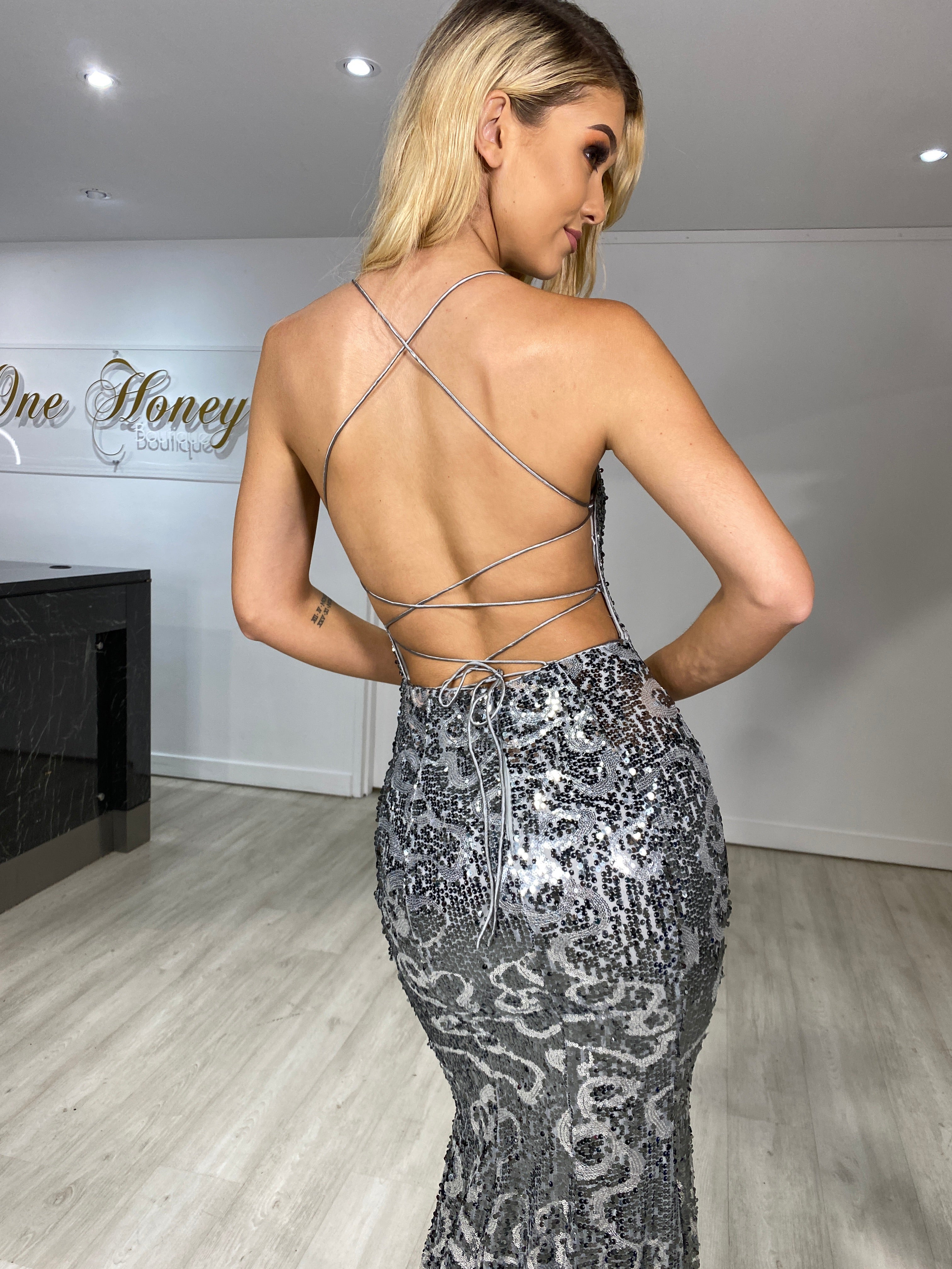 The ZOE Silver Sequin Mermaid Formal Gown