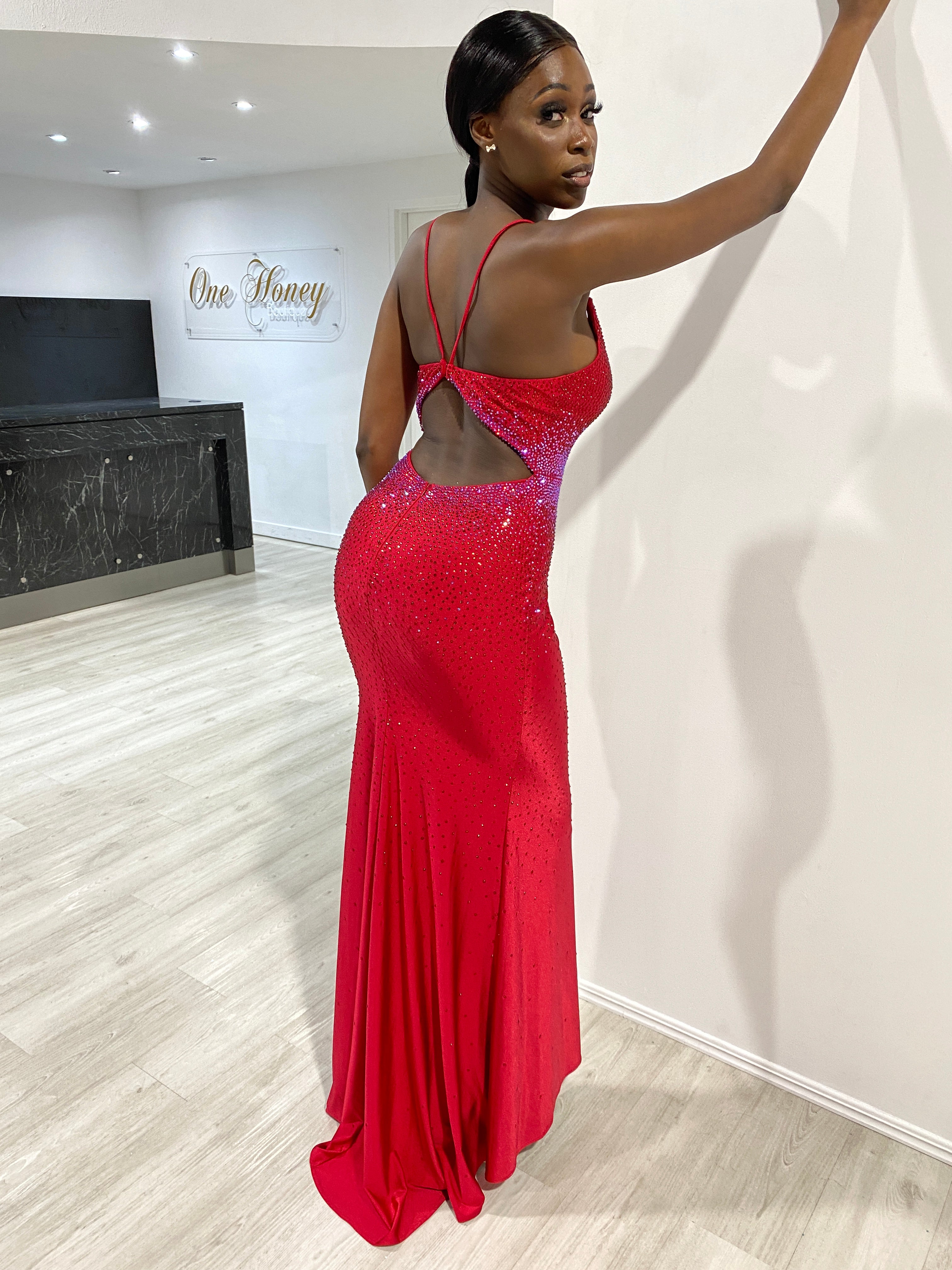 Honey Couture KARLIE Diamante Open Up Mermaid Formal Dress