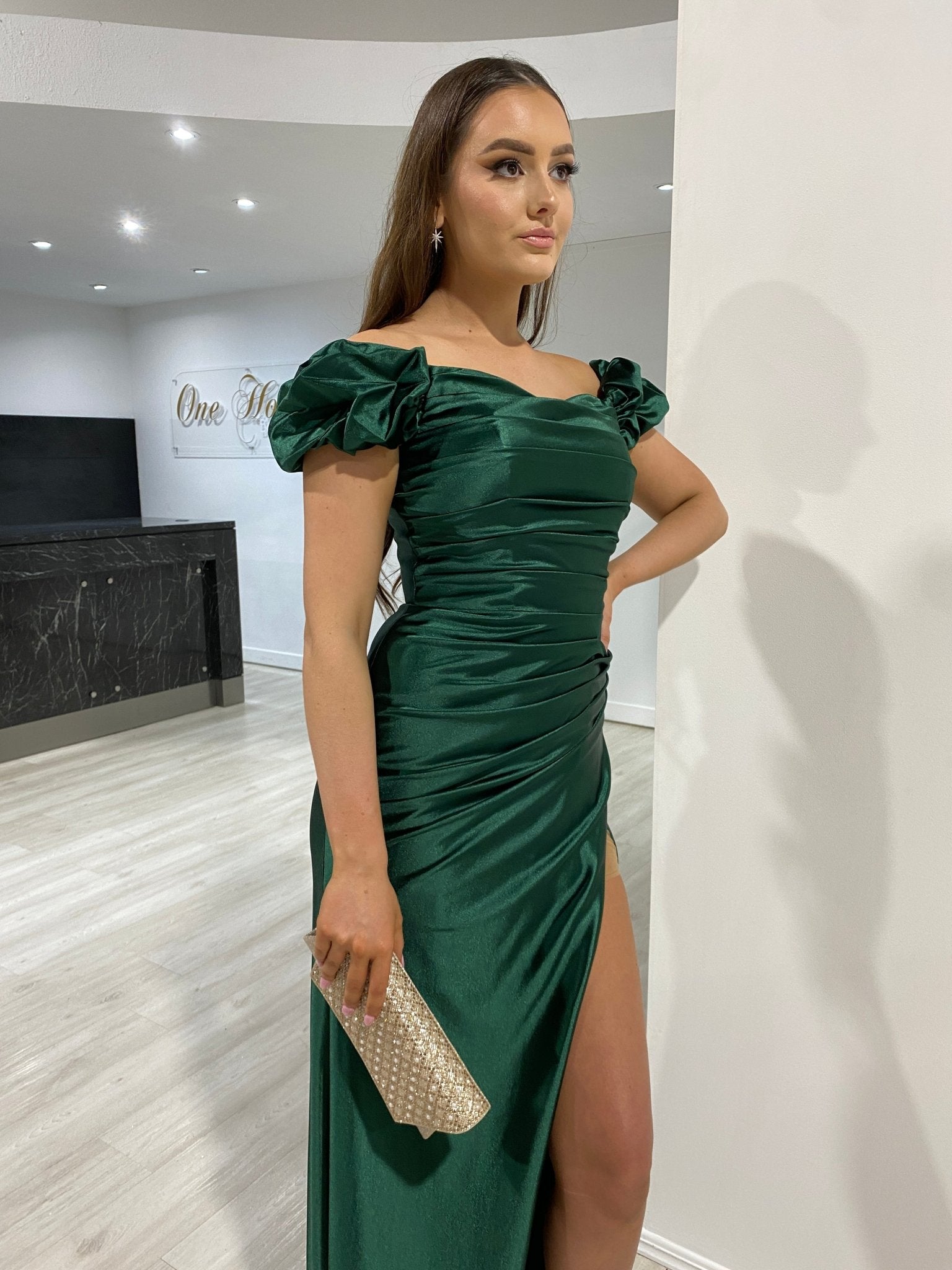 Honey Couture Rose Gold CIARISA Shimmer With a Pearl and Diamanté Front Clutch Bag in Australia | One Honey Boutique