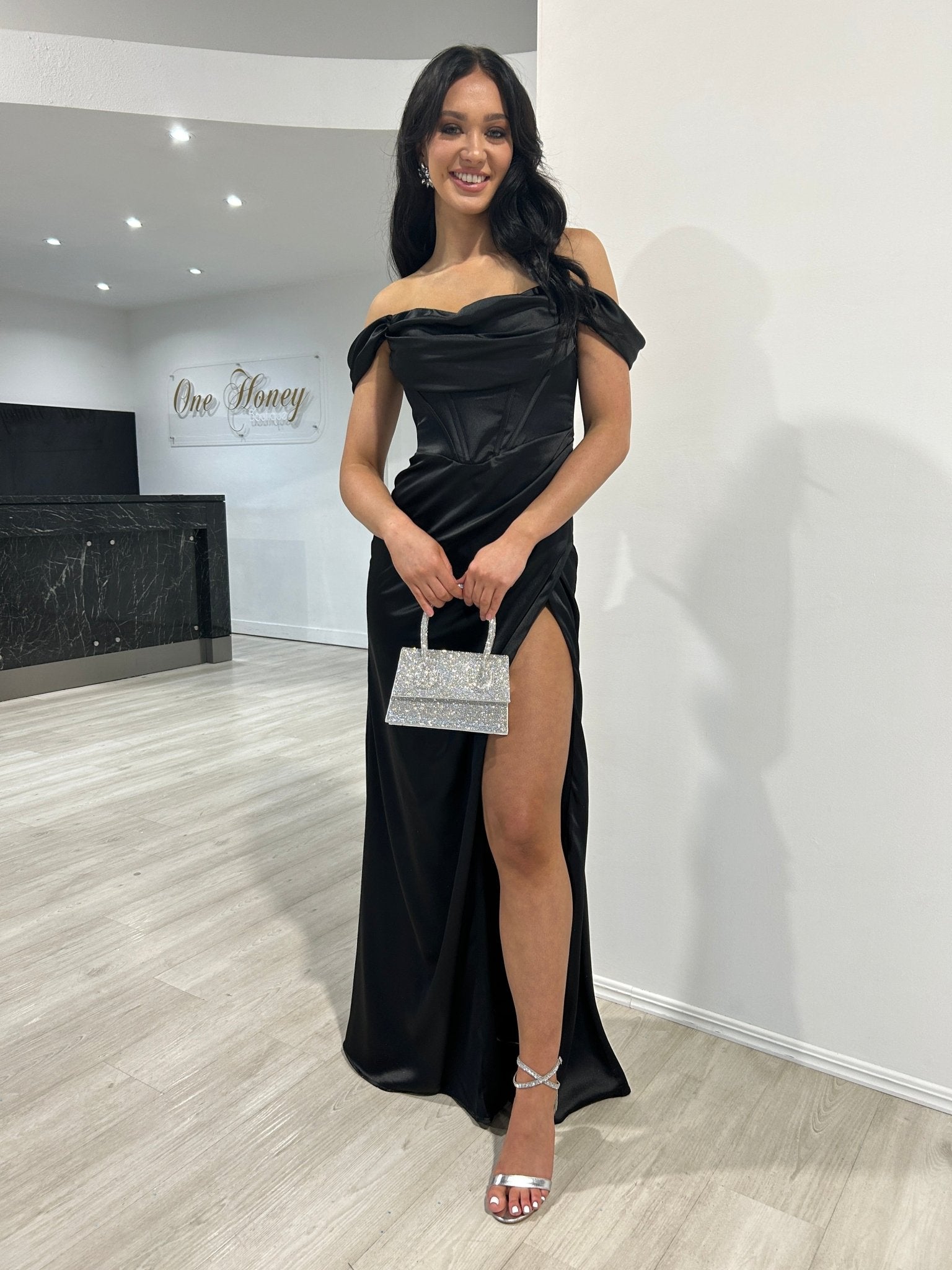 Honey Couture BENTLEY Silver Diamanté Mini Bag in Australia | One Honey Boutique