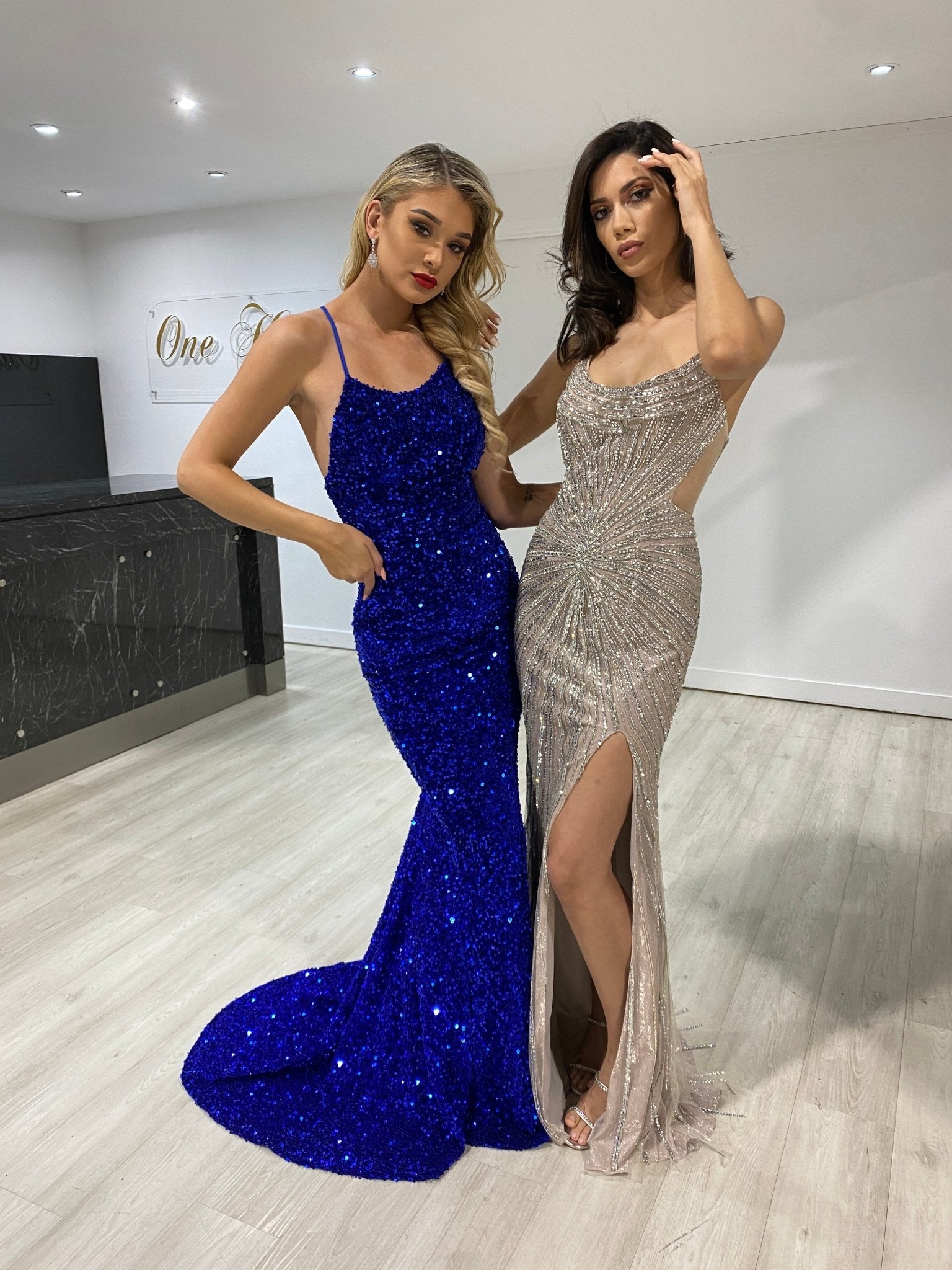 Honey Couture TAYTUM Electric Blue Sequin Mermaid Evening Gown Dress in Australia | One Honey Boutique
