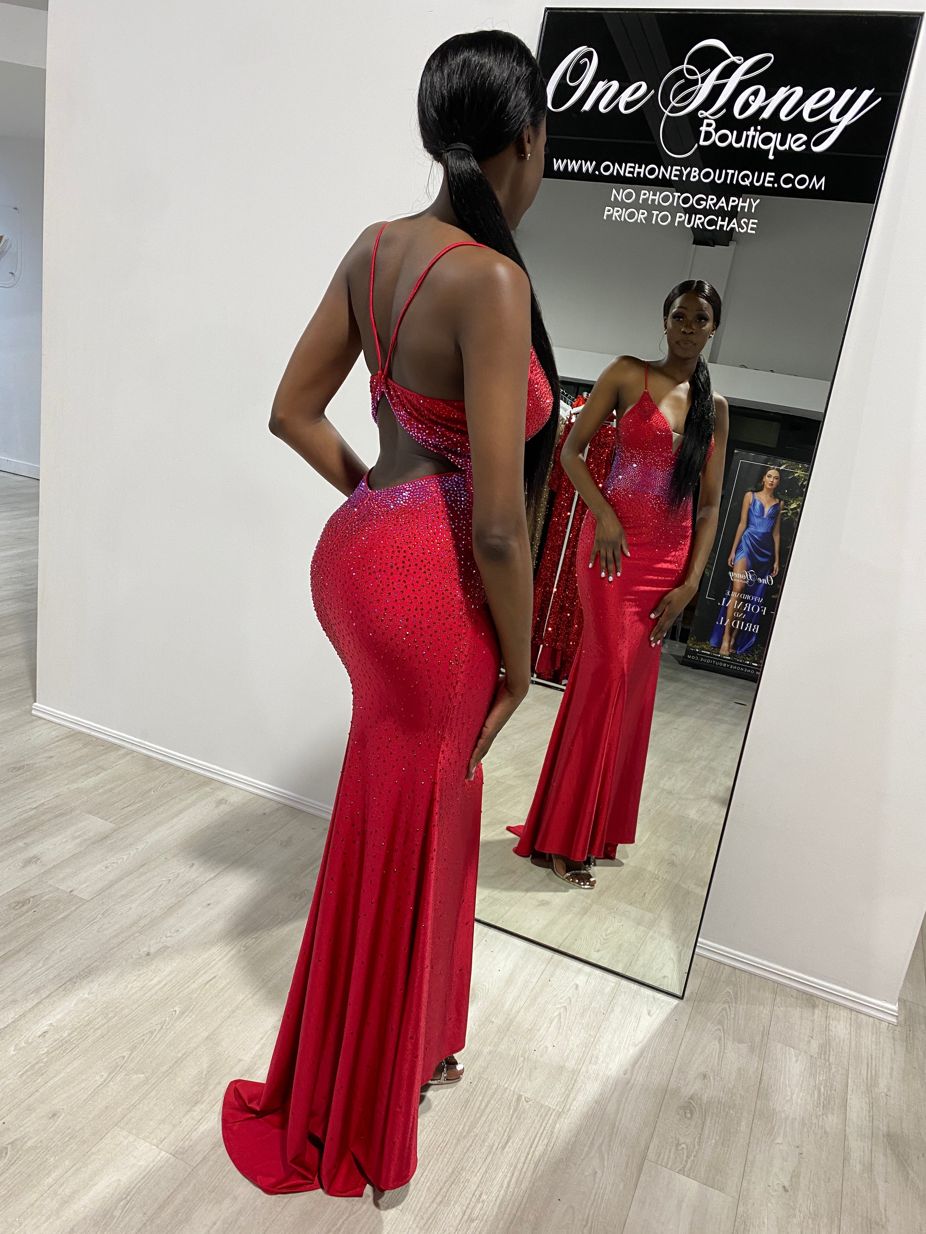Honey Couture KARLIE Diamante Open Up Mermaid Formal Dress