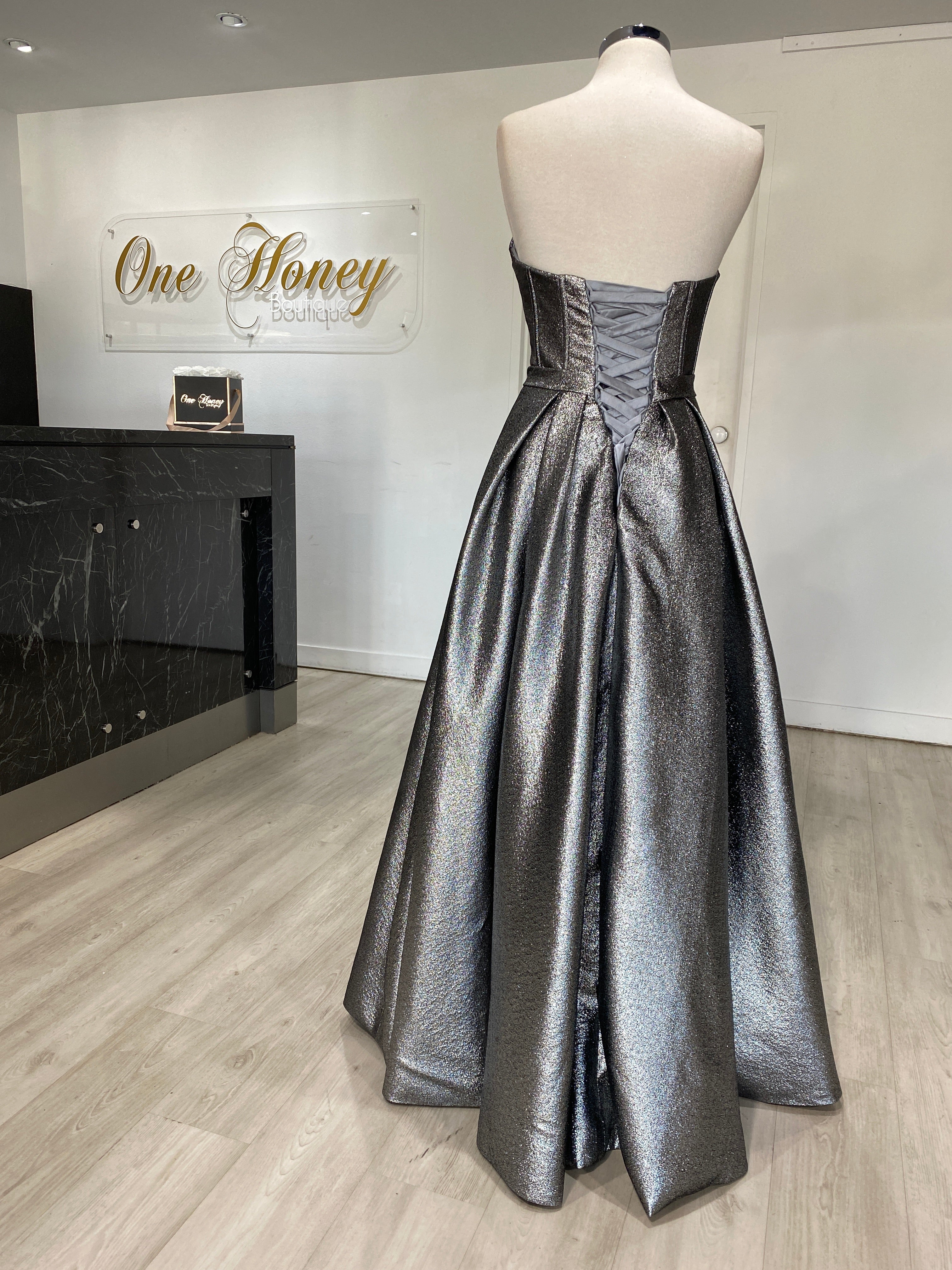 Honey Couture TORI Metallic Fabric Formal Dress
