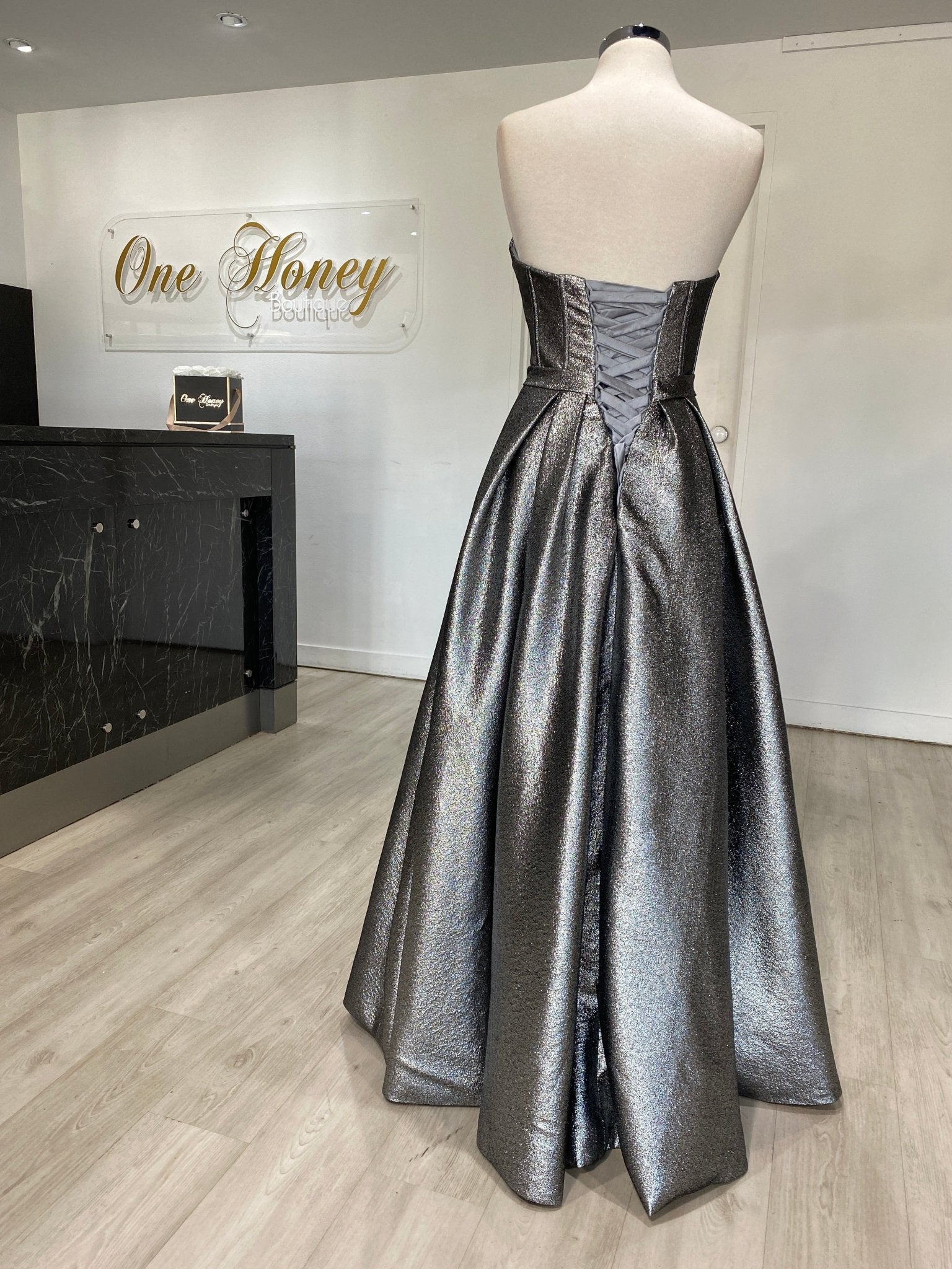 Honey Couture TORI Metallic Fabric Formal Dress in Australia | One Honey Boutique