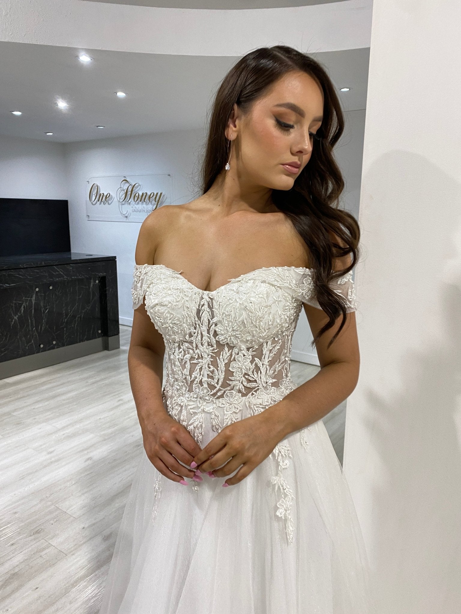 DEJA White Lace Applique Corset Bridal Wedding Ballgown in Australia | One Honey Boutique