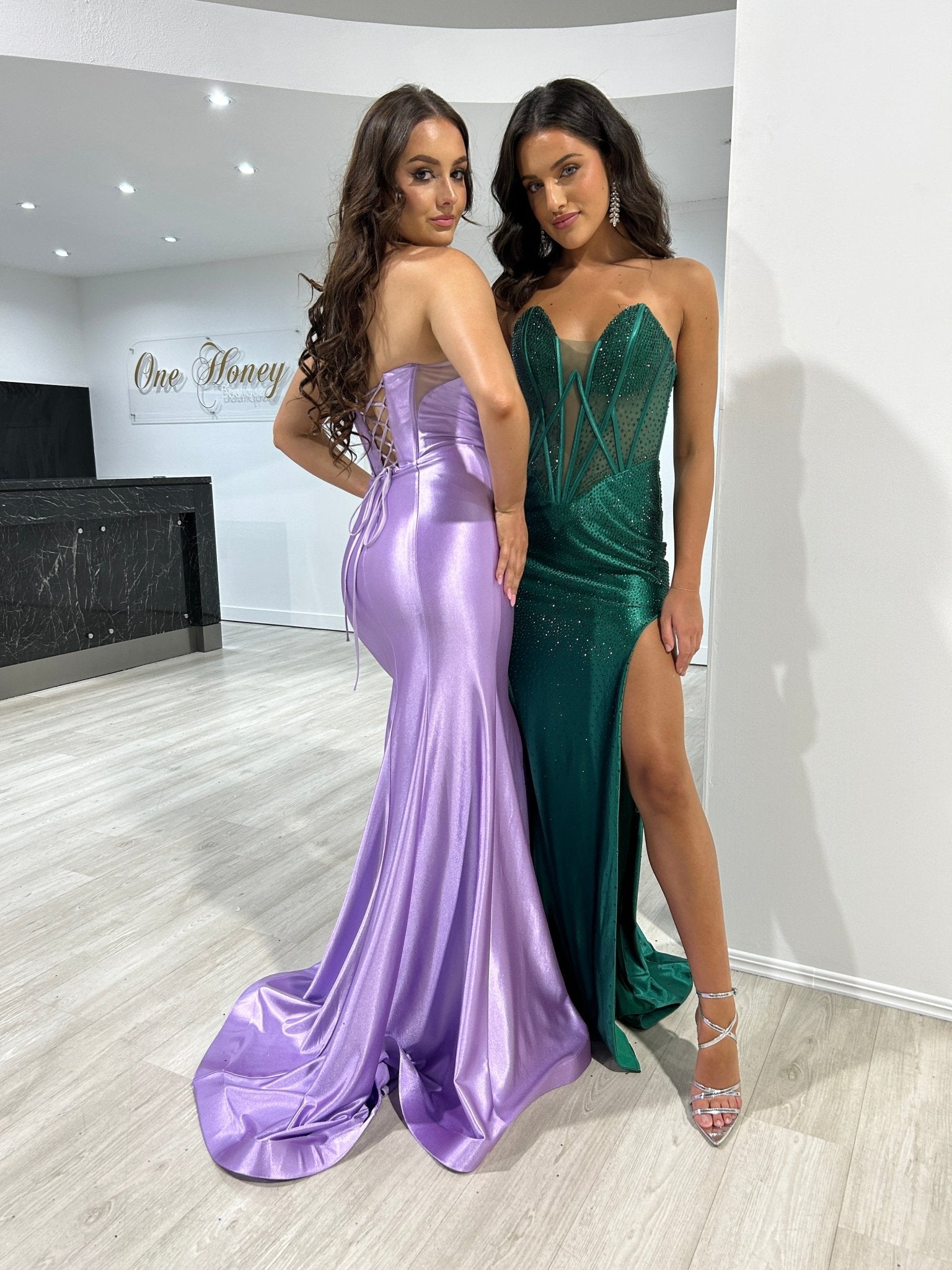 ROMANA Strapless Satin Diamanté Detail Corset Bustier Formal Dress in Australia | One Honey Boutique