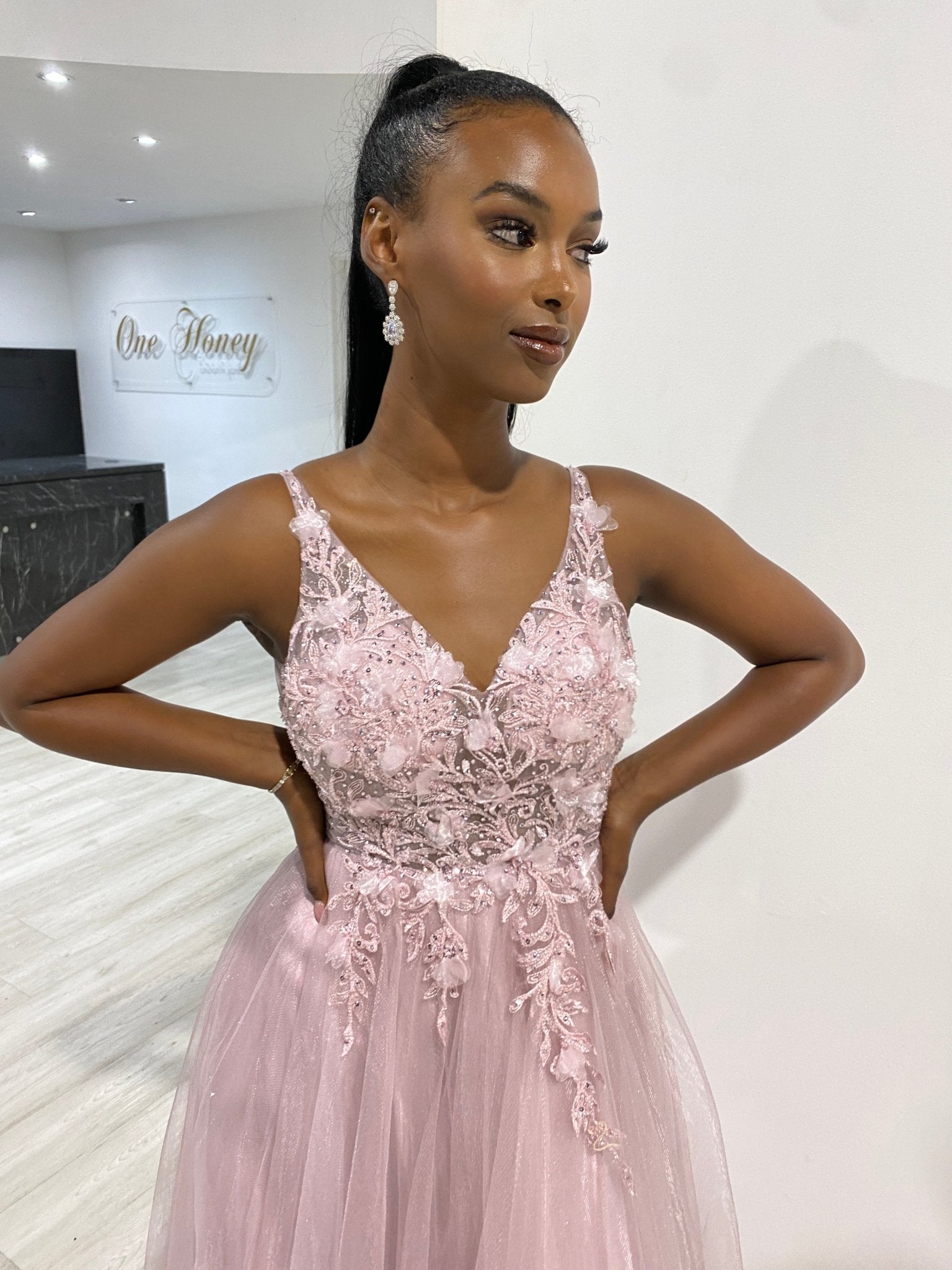 DEMIKA 3D Floral Applique Tulle Formal Gown Dress in Australia | One Honey Boutique