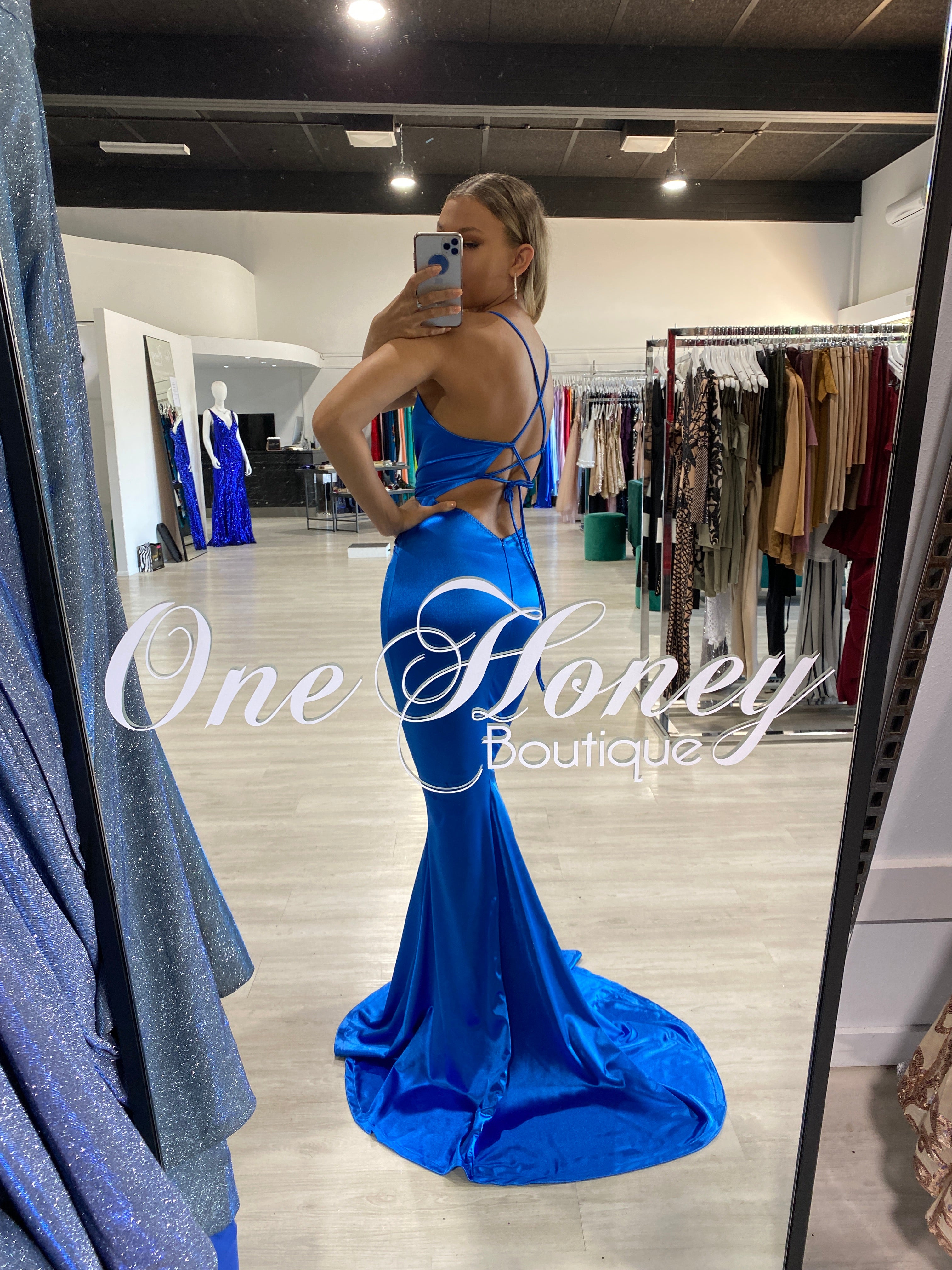 Honey Couture JUSTICE Open Back Mermaid Prom Dress
