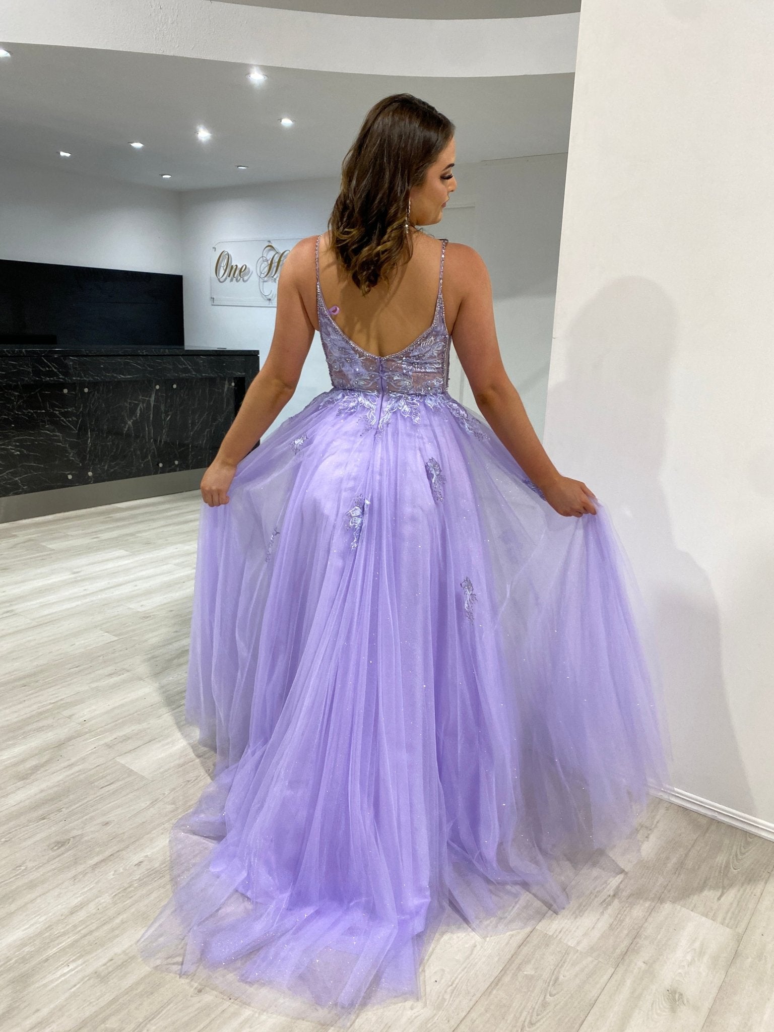 Honey Couture ROSEMARY Lilac Beaded Detail Tulle Formal Dress in Australia | One Honey Boutique