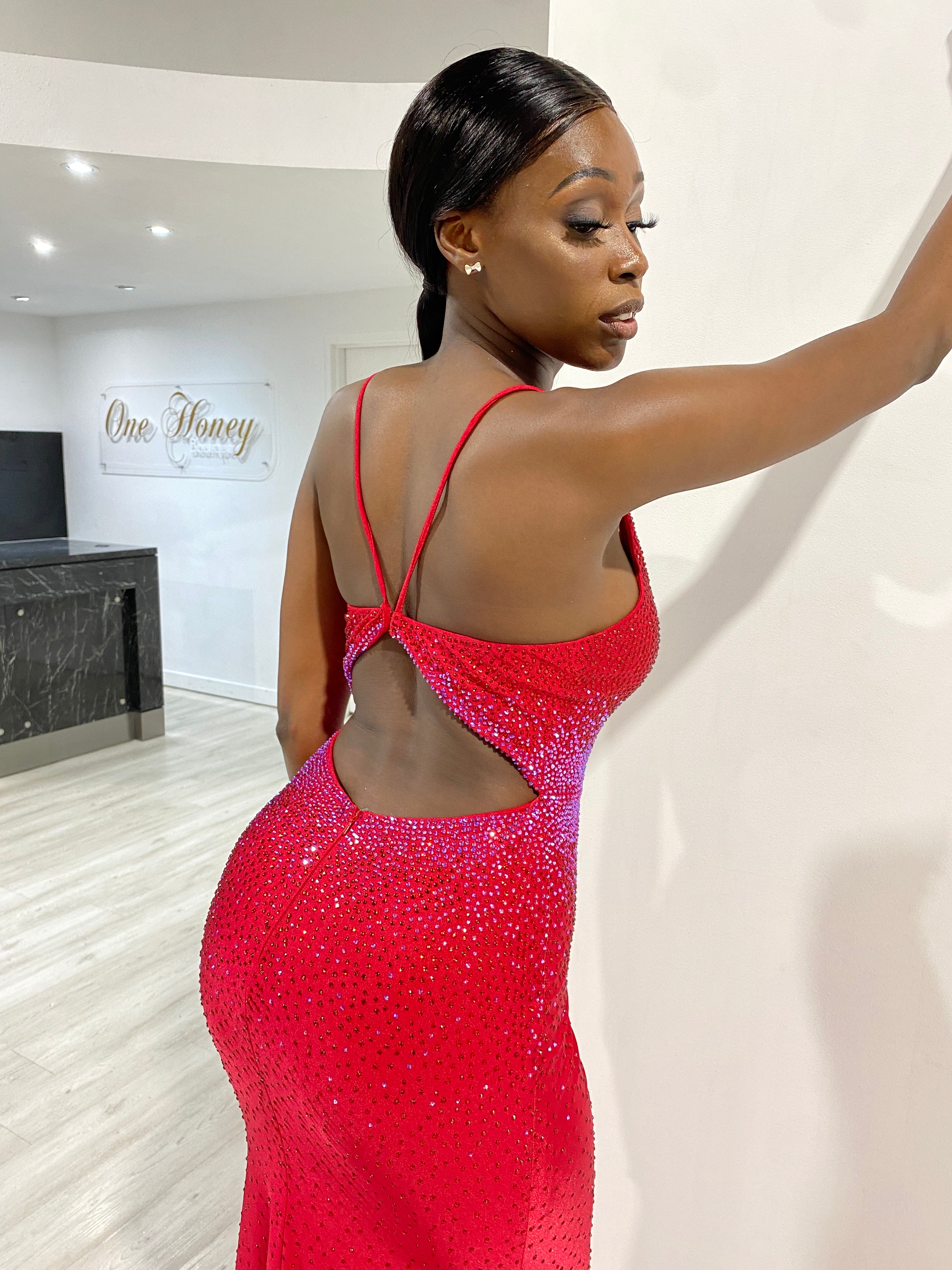 Honey Couture KARLIE Diamante Open Up Mermaid Formal Dress