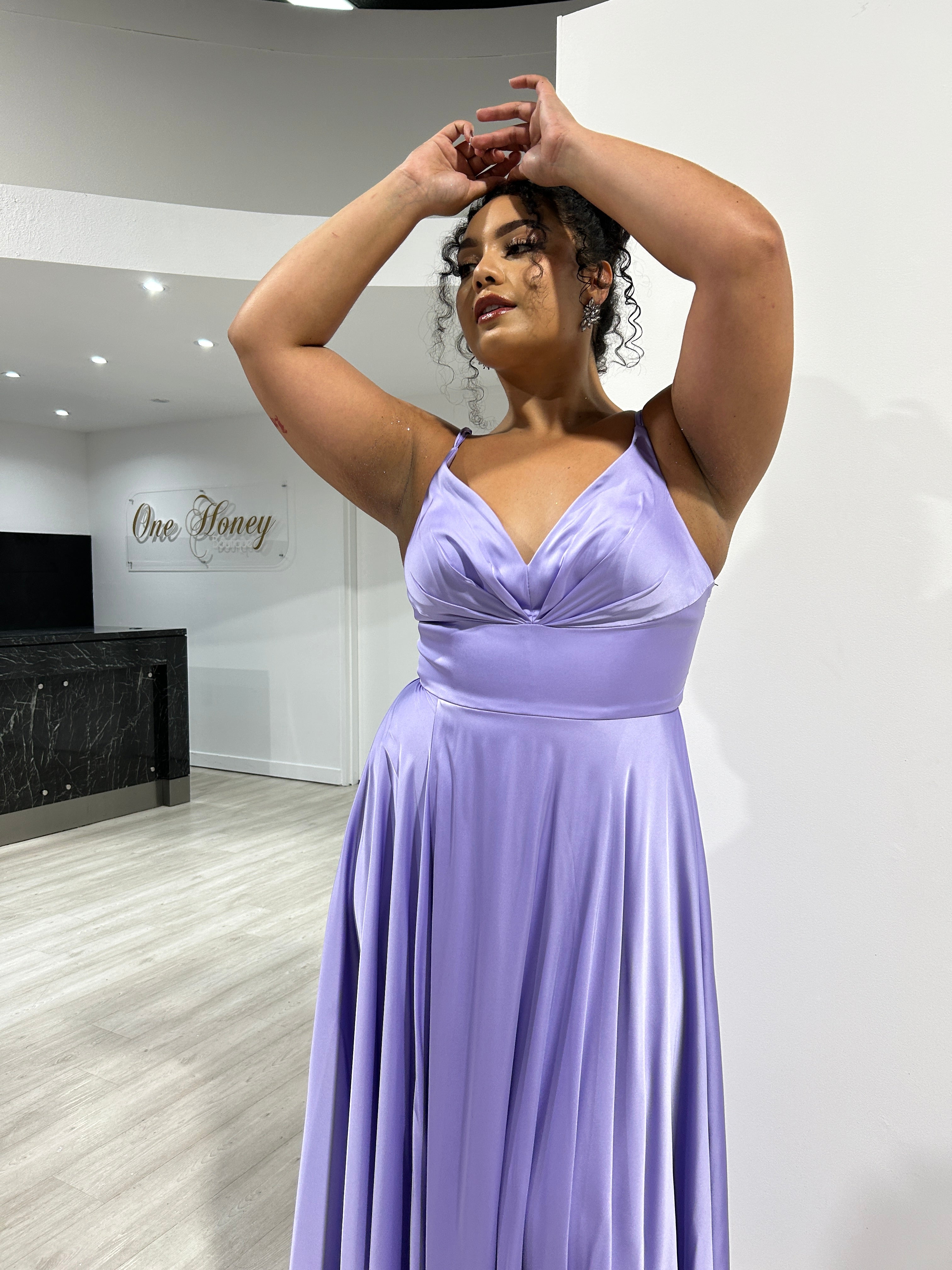 Alt Tag: Honey Couture ROSALIA Curve Lavender A-Line Formal Dress, Australian Designer, Prom Dresses, Evening Gowns, Affordable Fashion