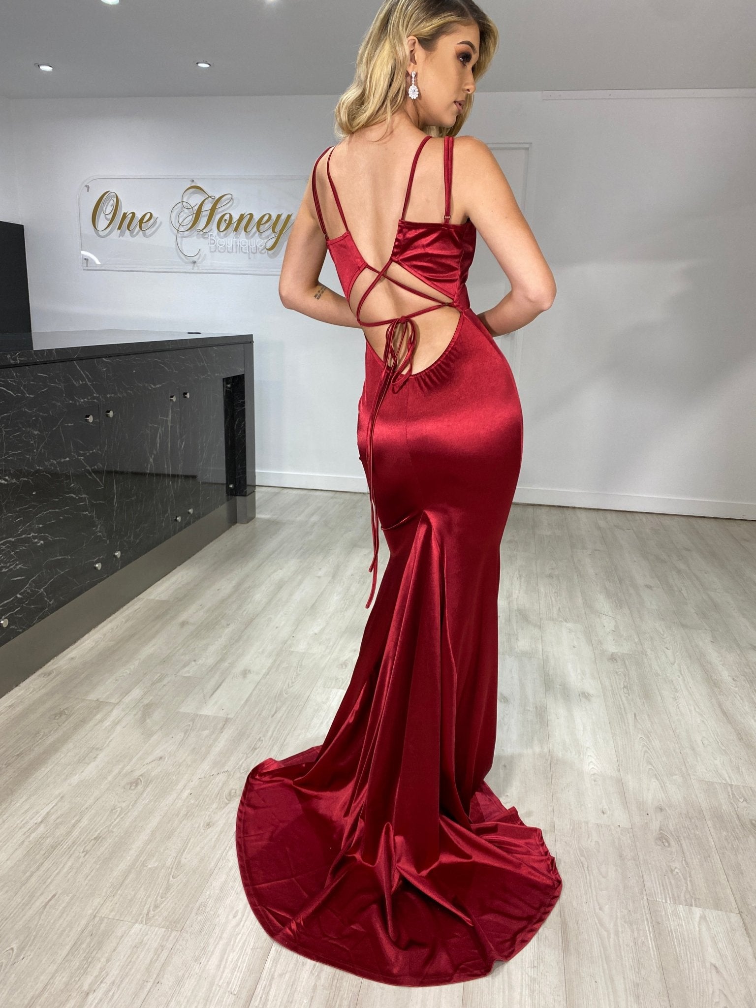 Honey Couture IMOGEN Low Back Mermaid Prom Formal Dress in Australia | One Honey Boutique