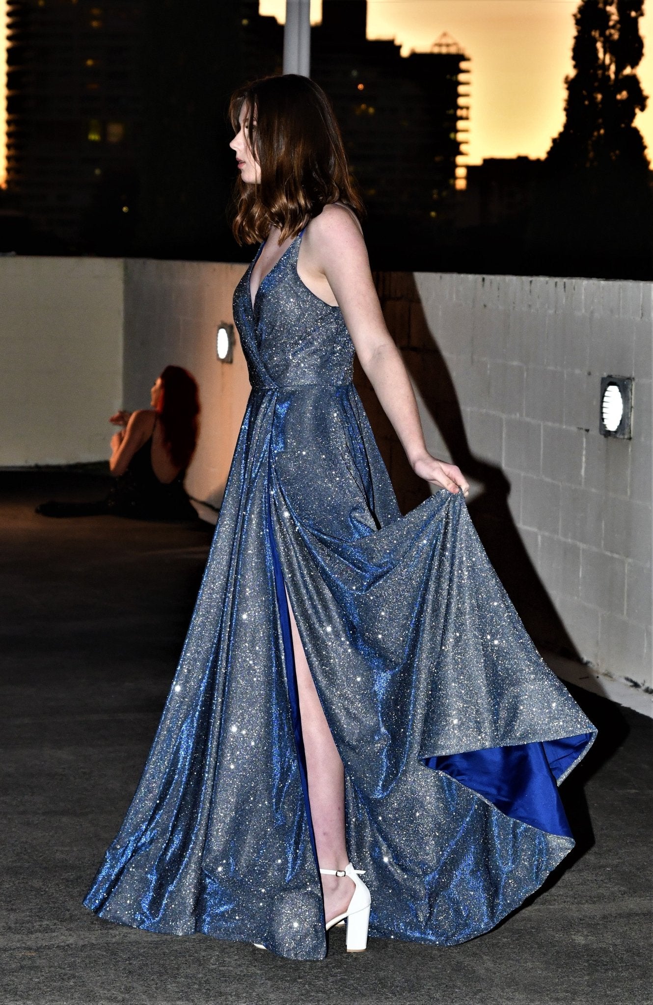 Honey Couture TAHLIA Glitter Fabric Lace Up Back Formal Dress in Australia | One Honey Boutique