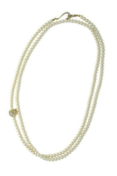 WILDFOX Couture pearl necklace, pearl encrusted logo, hook clasp, yellow gold plated, Brisbane to Gold Coast, Australia