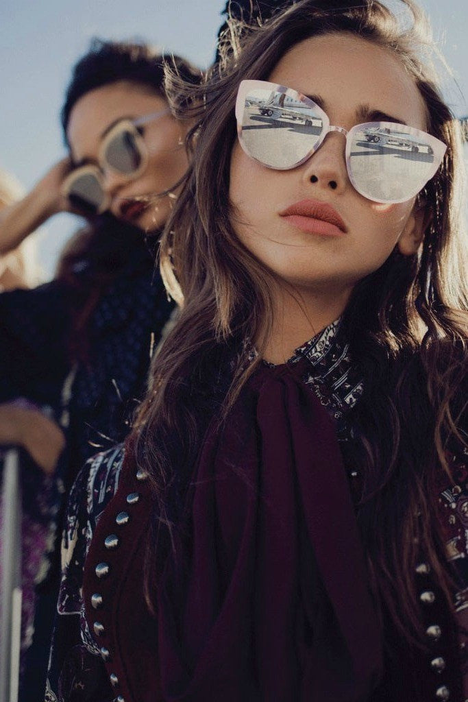 SUPER GIRL sunglasses with oversized reflective lenses and metal frame, fashionable eyewear for bold style, Brisbane to Gold Coast.