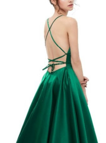 SHERRI Emerald Green Lace Up Back Satin Formal Gown Private Label$ AfterPay Humm ZipPay LayBuy Sezzle