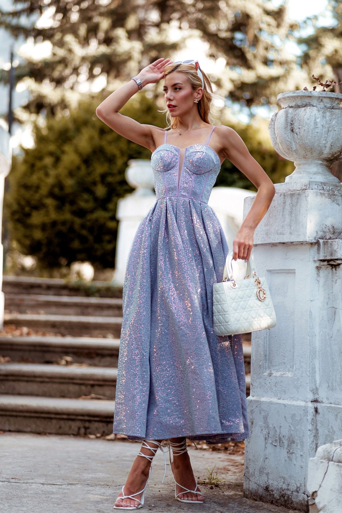 Tina Holly Couture TK312 Sequin A - Line Tea Length Semi Formal Dress in Australia | One Honey Boutique