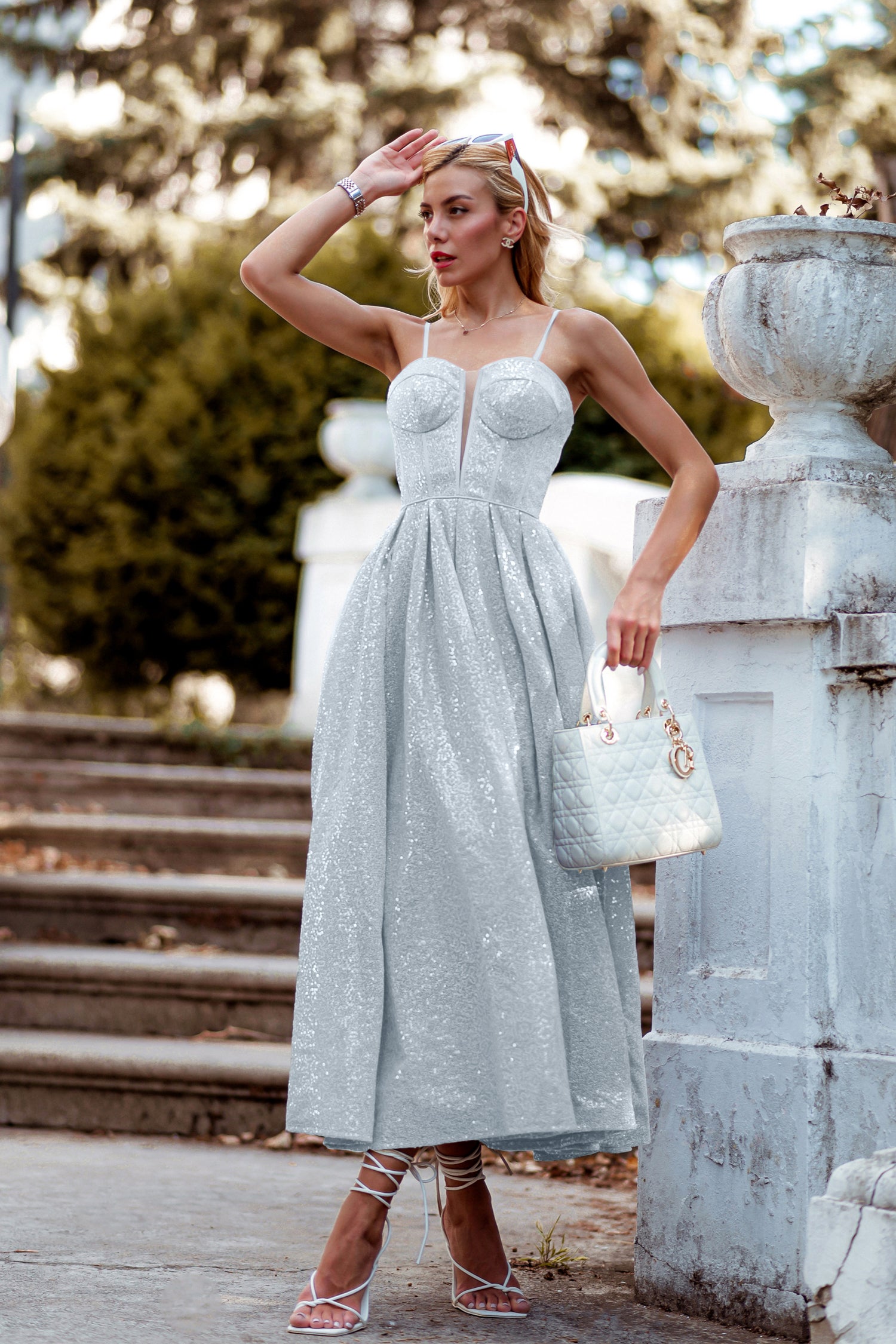 TINA HOLLY COUTURE TK312 Sequin A-Line Semi Formal Dress with Sweetheart Neckline, Tea Length. Perfect for Events from Brisbane to Gold Coast.