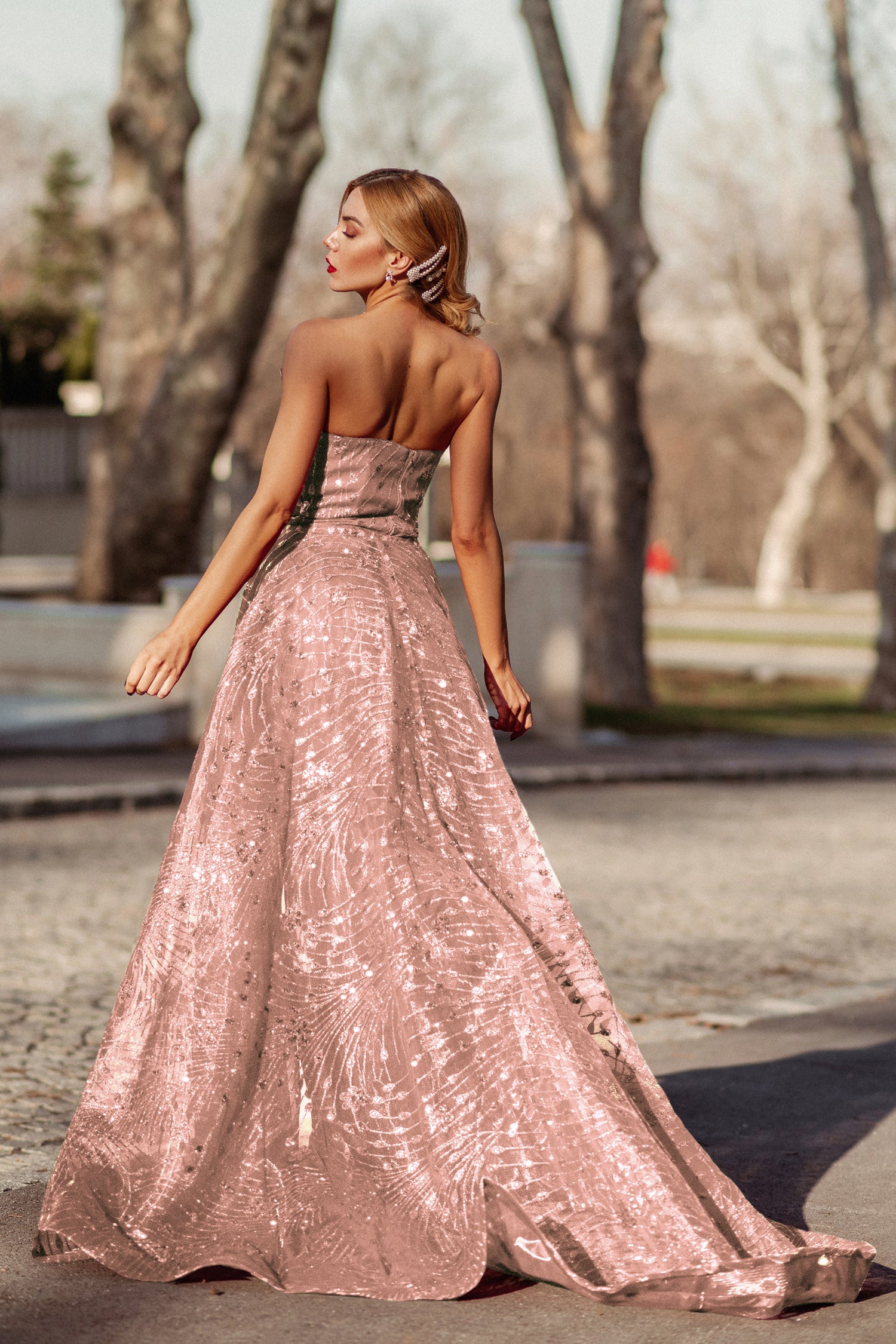 Tina Holly Couture TK310 Glitter Formal Dress w Over Skirt
