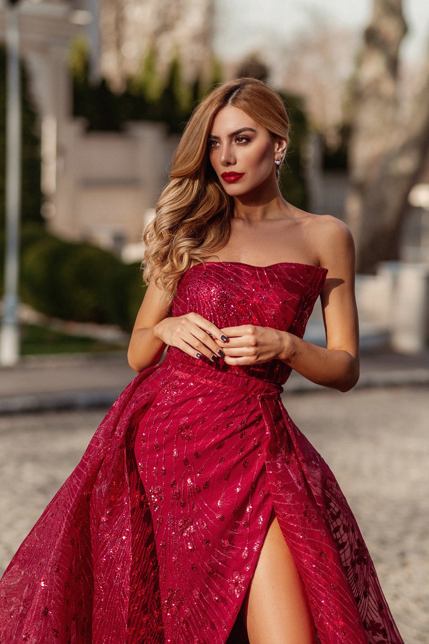 Tina Holly Couture TK310 Glitter Formal Dress w Over Skirt
