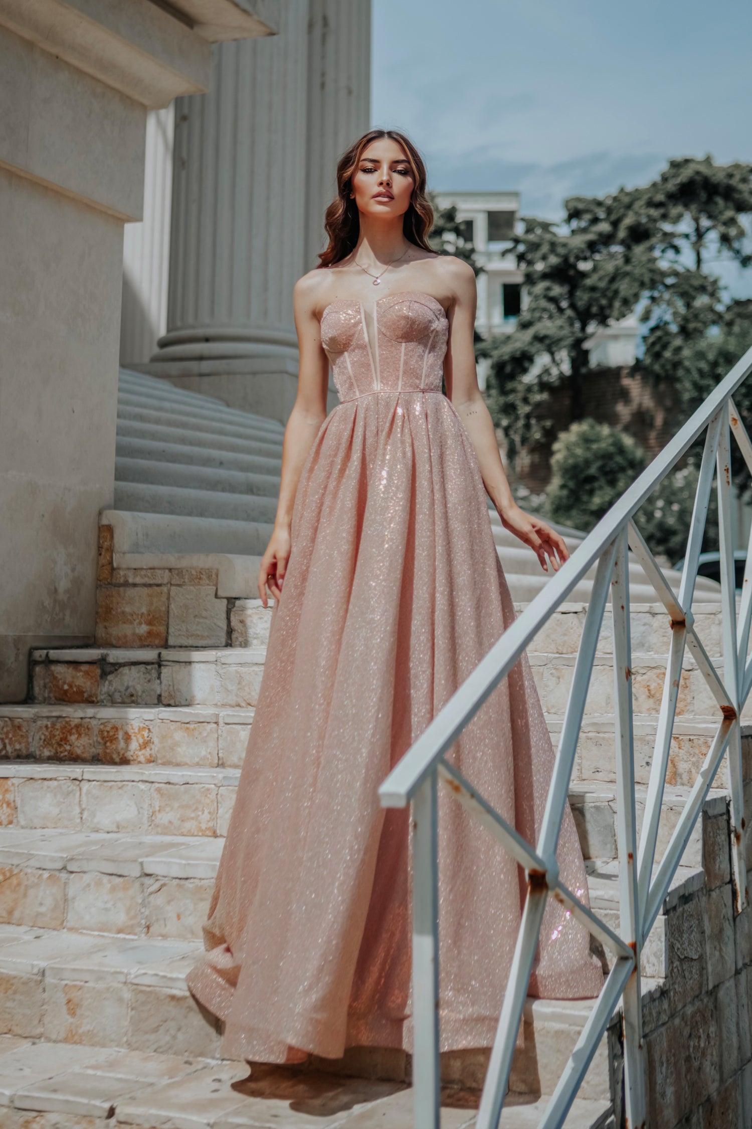 TINA HOLLY COUTURE TK313 sequin strapless sweetheart neck prom gown with glittery A-line skirt, Brisbane to Gold Coast, Australia.