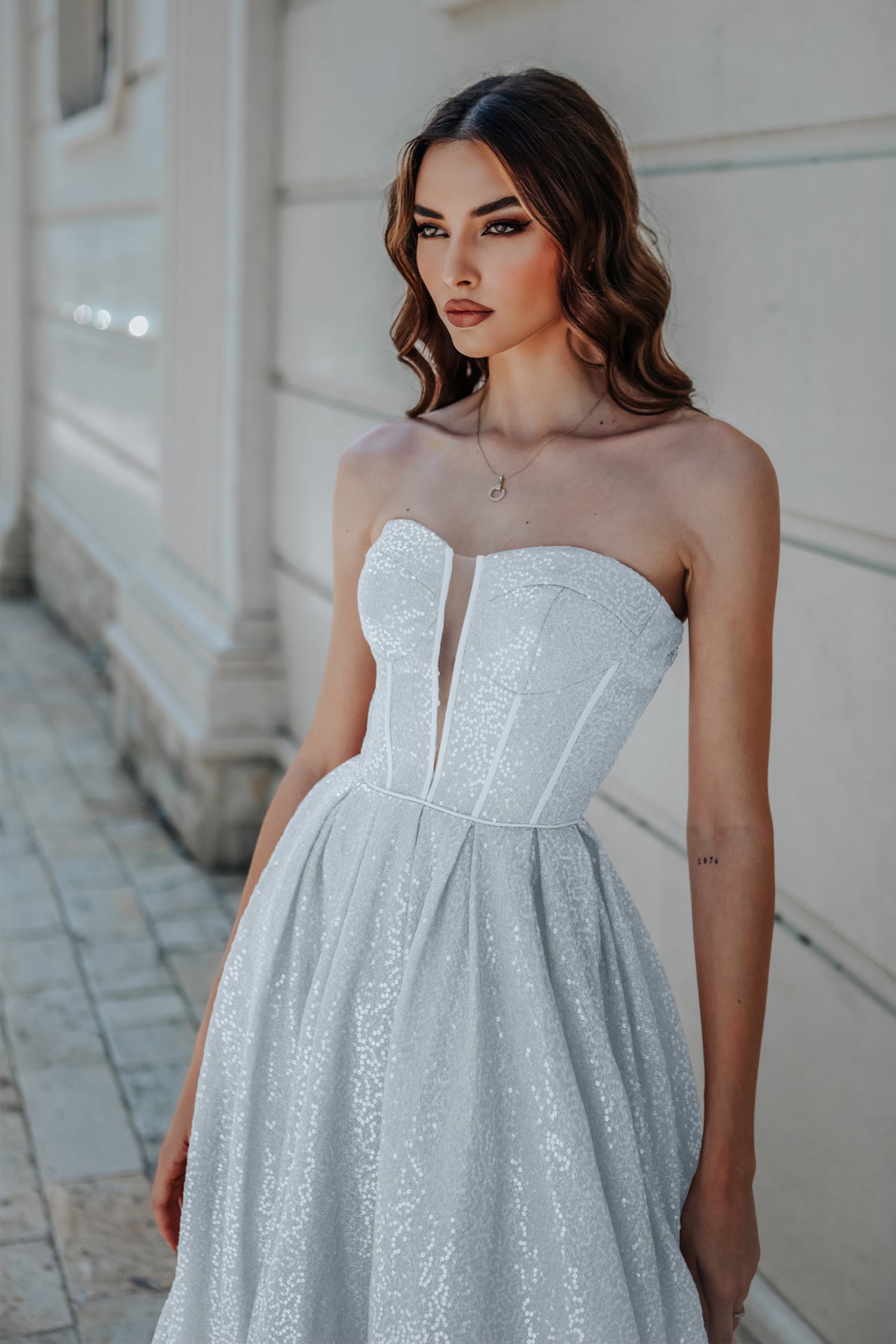 TINA HOLLY COUTURE TK313 sequin strapless sweetheart neckline A-line formal dress, deep V mesh insert, Brisbane to Gold Coast