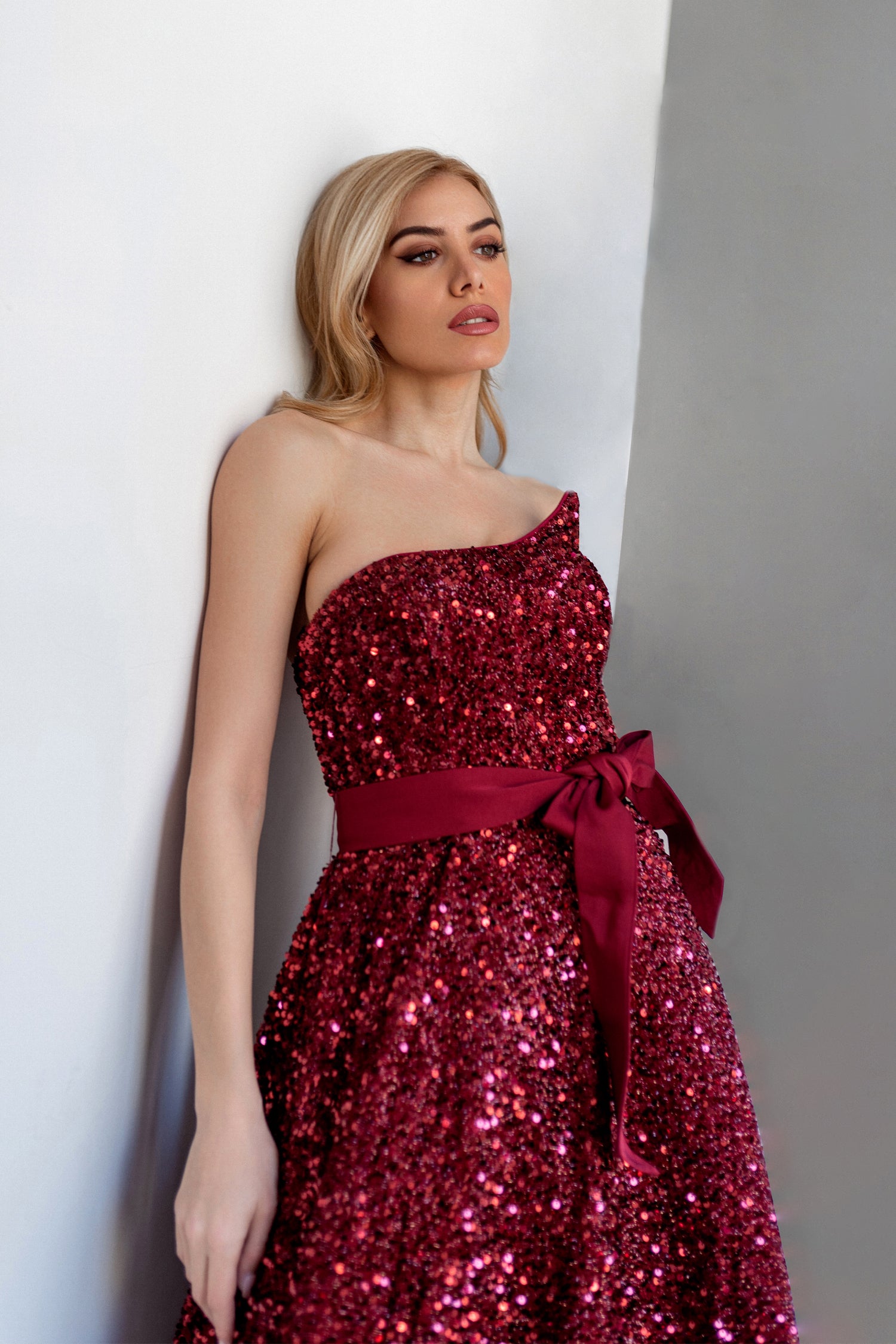 Tina Holly TK047 Sequin Strapless Tea-Length Dress