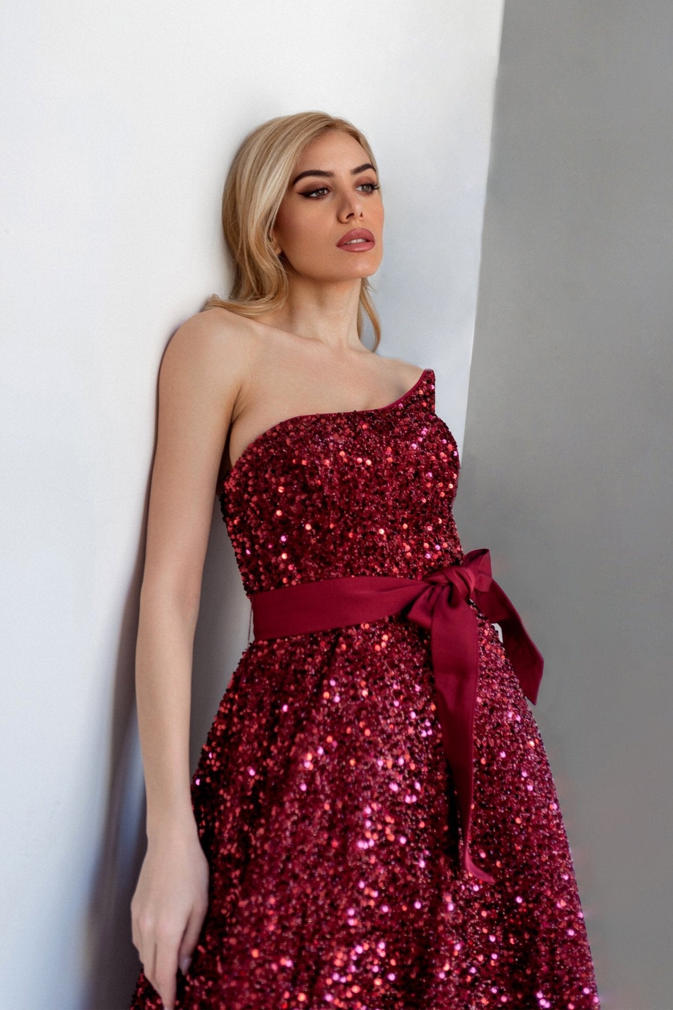 Tina Holly TK047 Sequin Strapless Tea - Length Dress in Australia | One Honey Boutique