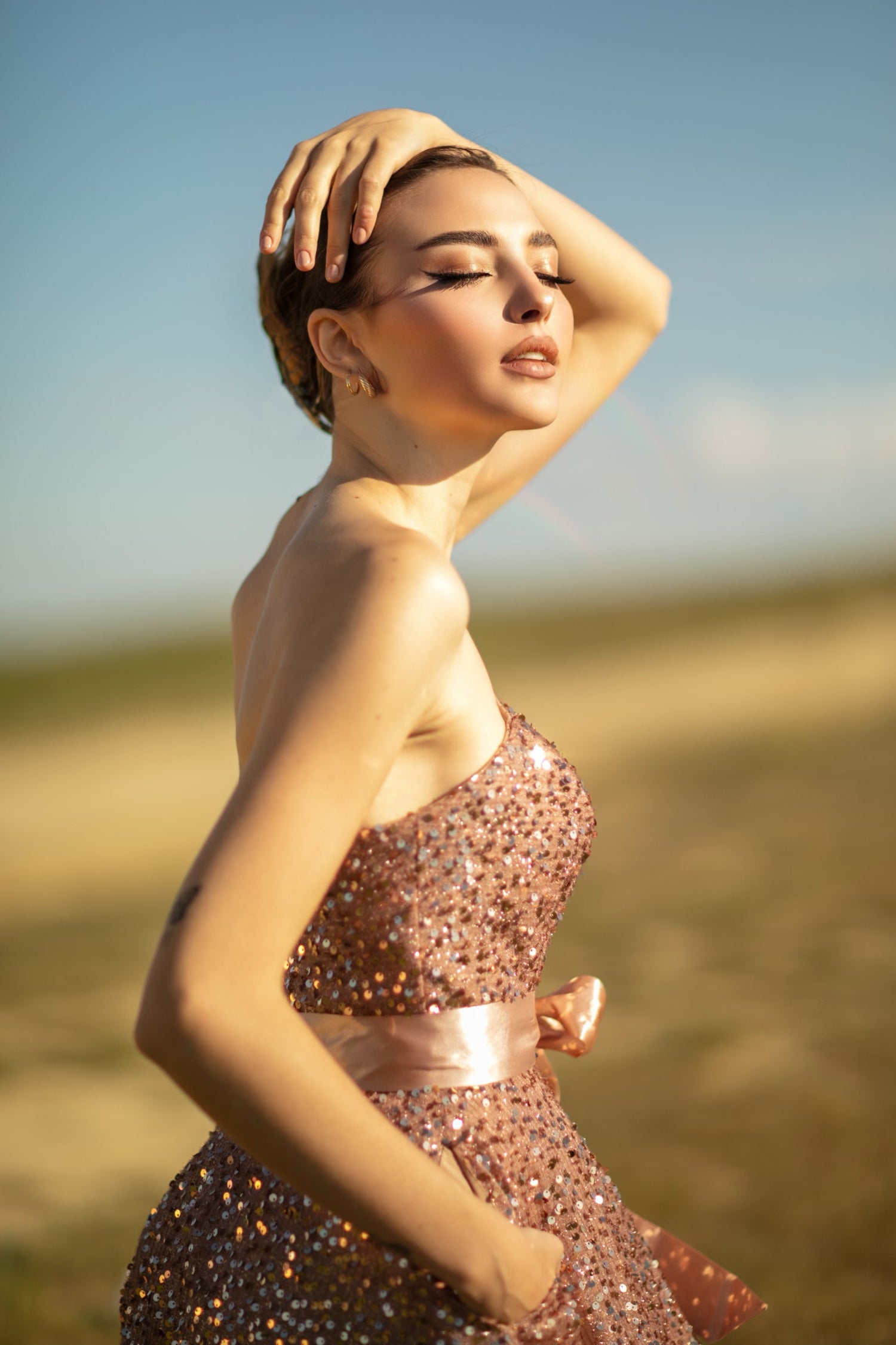 Tina Holly TK047 Sequin Strapless Tea-Length Dress