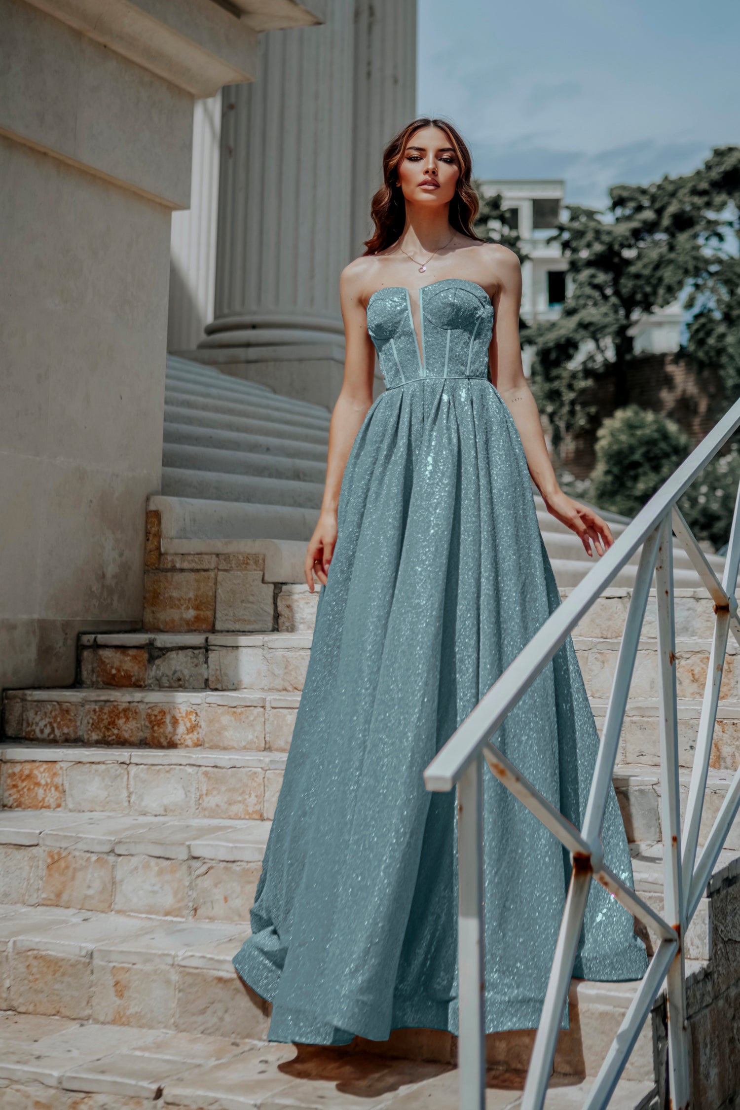 TINA HOLLY COUTURE TK313 Blue Sequin Strapless A-Line Formal Dress, Sweetheart Neckline, Brisbane to Gold Coast