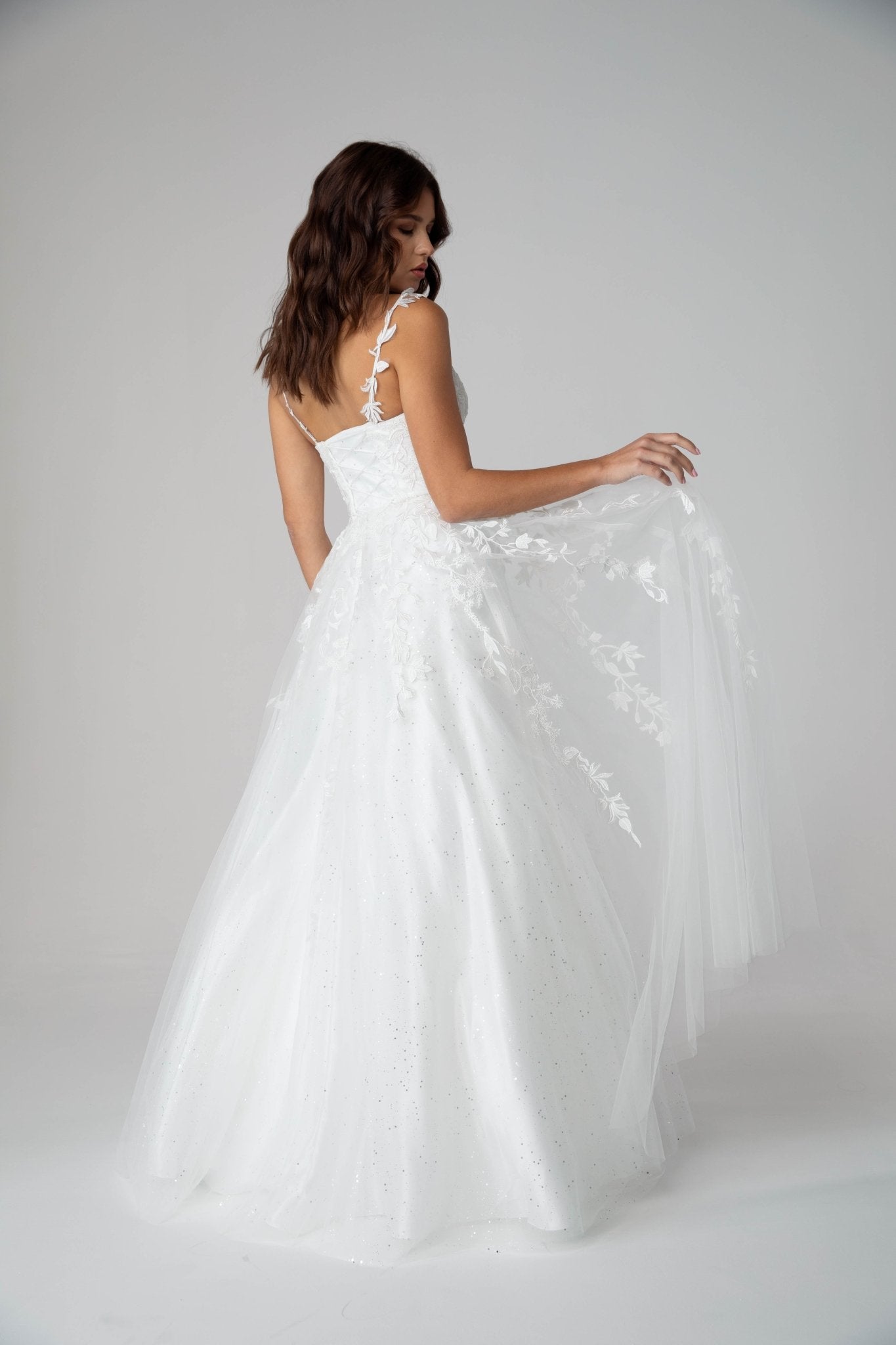 KAROL Lace Applique Tulle A Line Prom & Formal Dress in Australia | One Honey Boutique