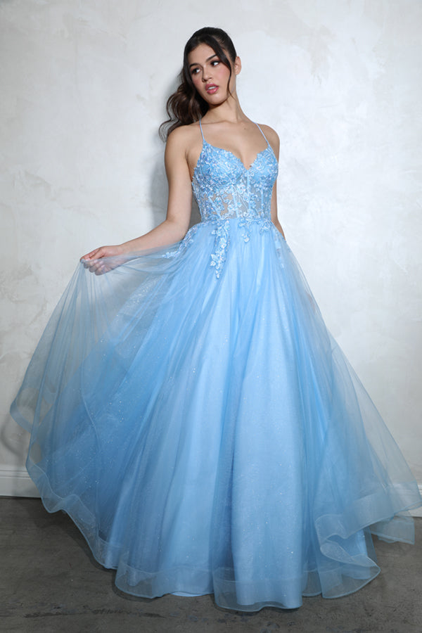 MARIANA Corset Back Glitter Mesh A LIne Prom & Formal Dress